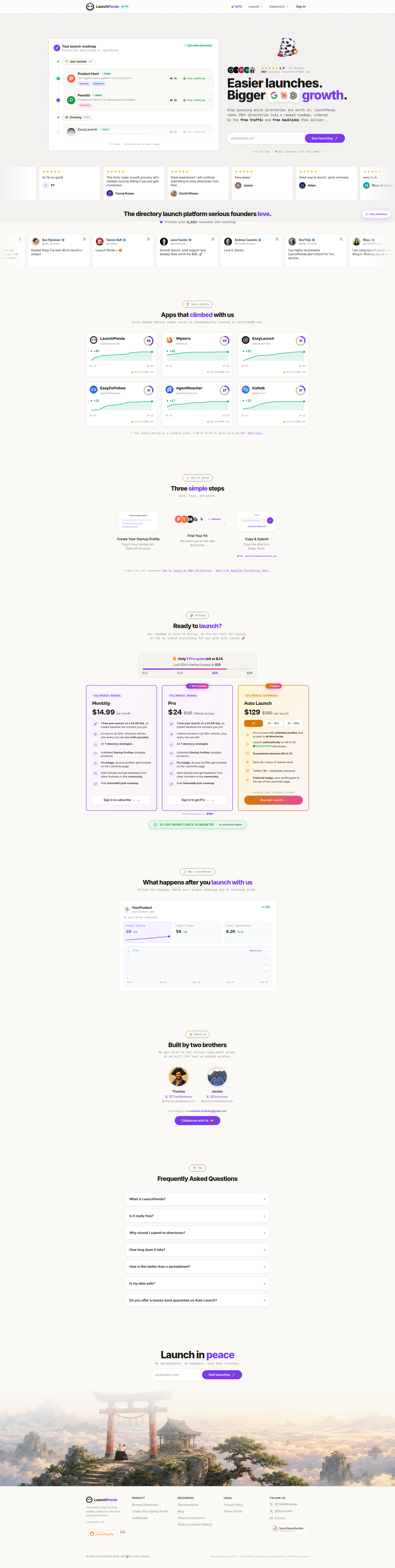 Landing page screenshot for launchpanda.dev, 1920 by 7619 pixels