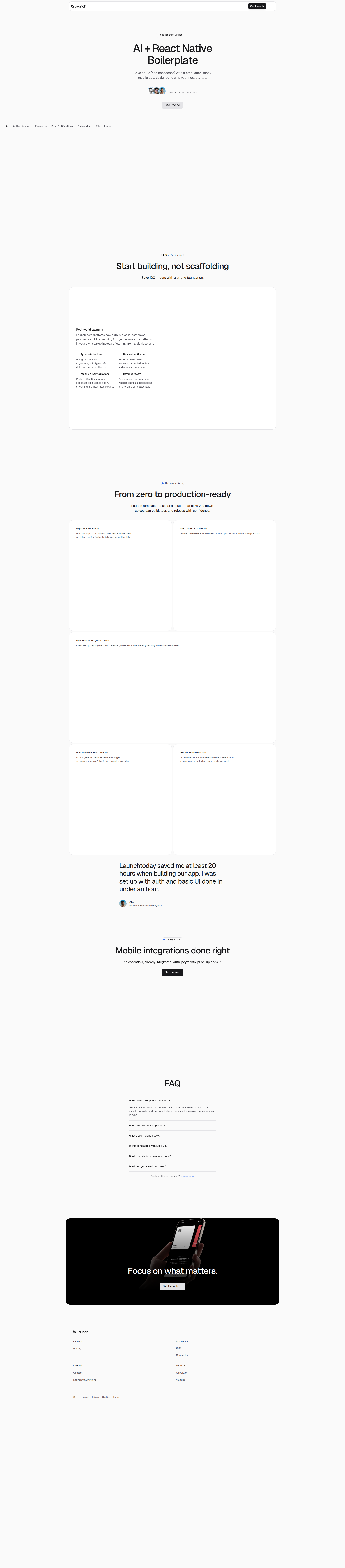 Landing page screenshot for launchtoday.dev, 1920 by 8736 pixels
