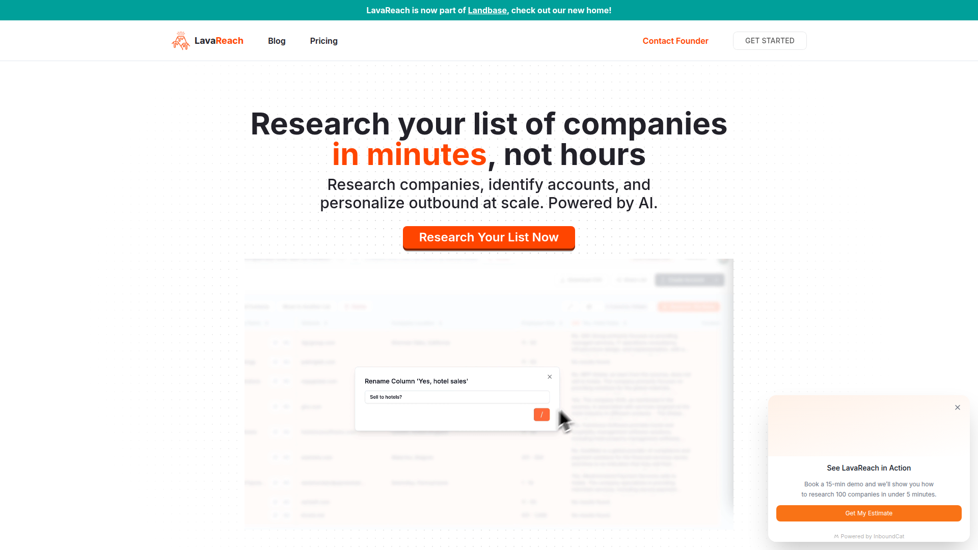 Landing page screenshot for lavareach.com, 1920 by 1080 pixels