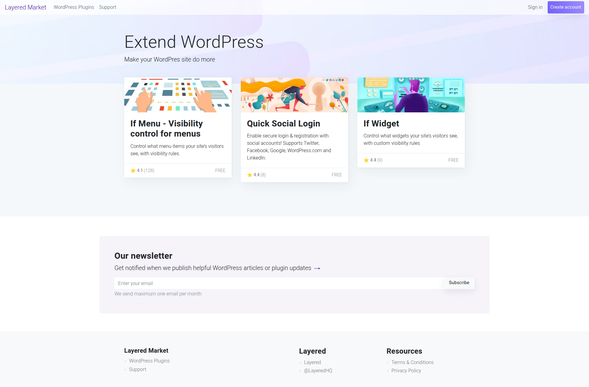 Landing page screenshot for layered.market, 1920 by 1264 pixels