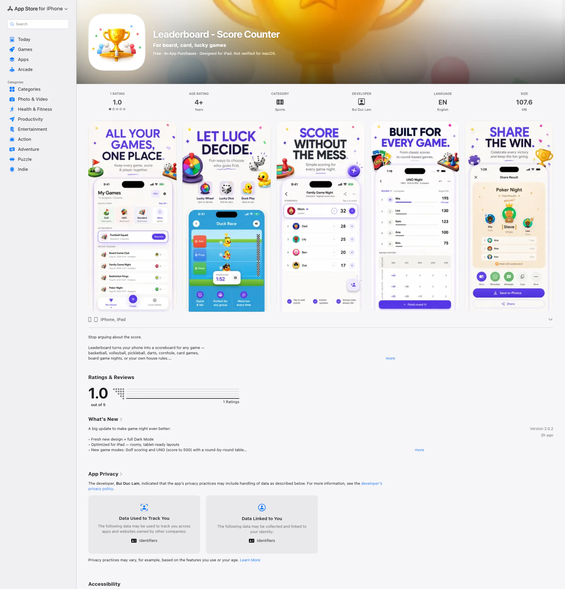 Leaderboard - Score Counter landing page