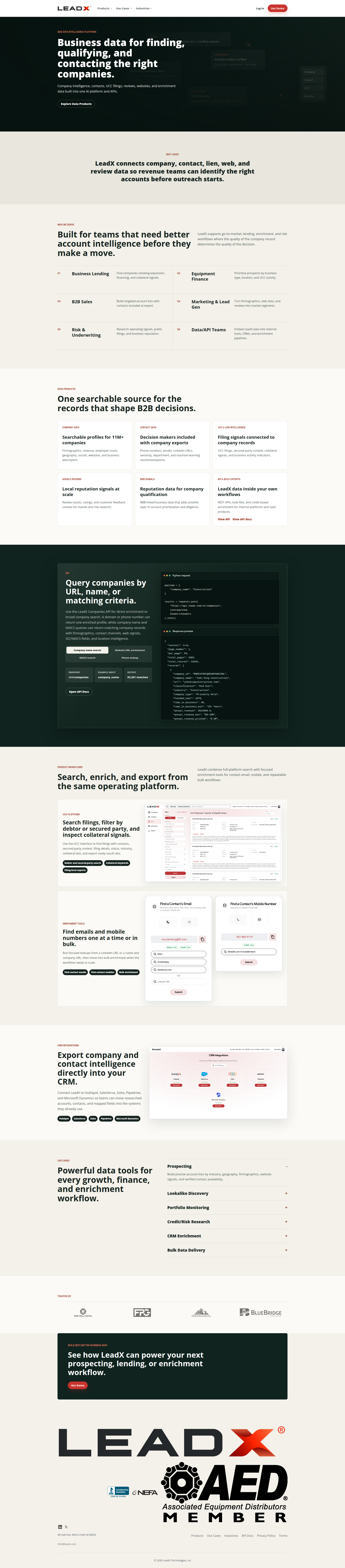 Landing page screenshot for leadx.com, 1920 by 8728 pixels