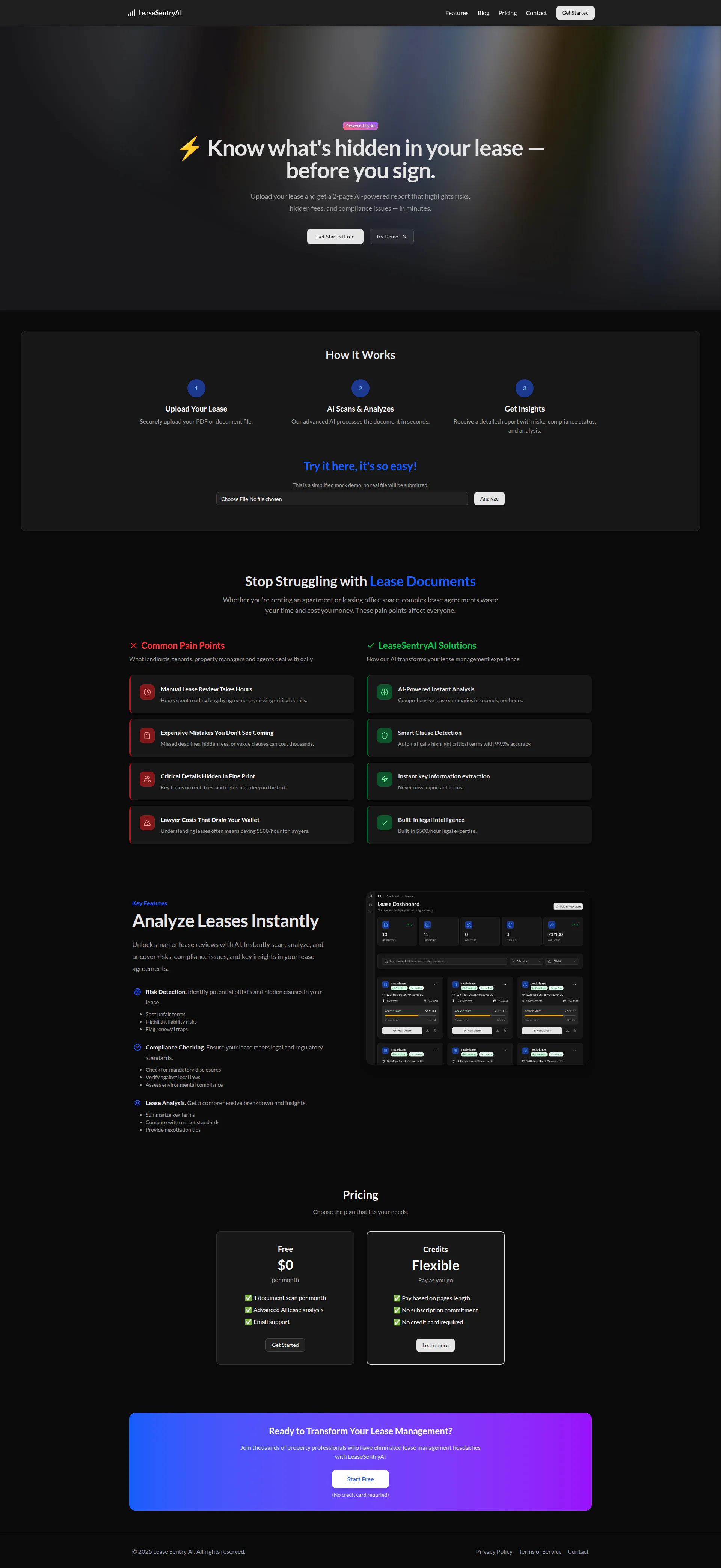 Lease Sentry AI landing page