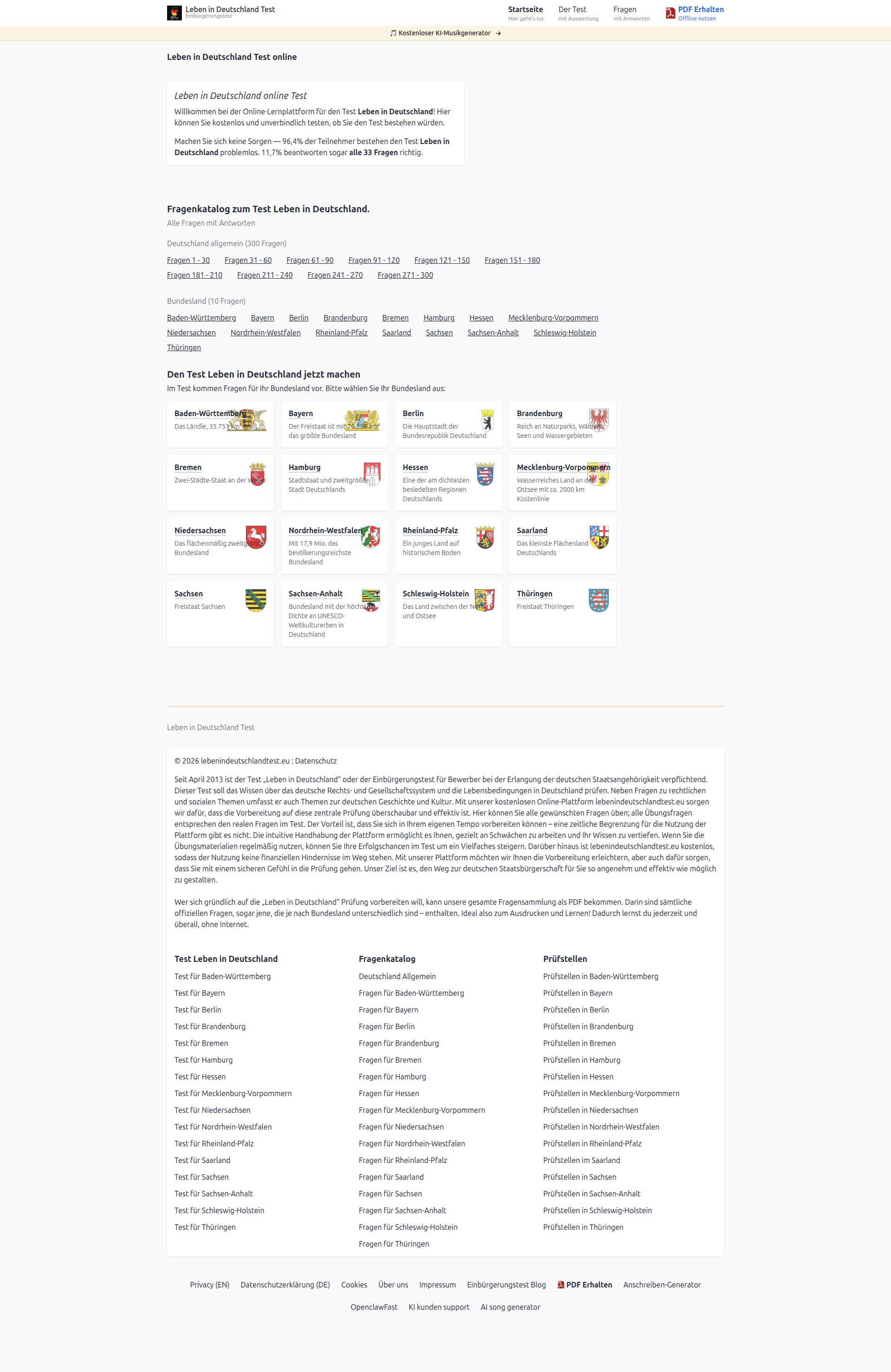 Landing page screenshot for lebenindeutschlandtest.eu, 1920 by 2954 pixels