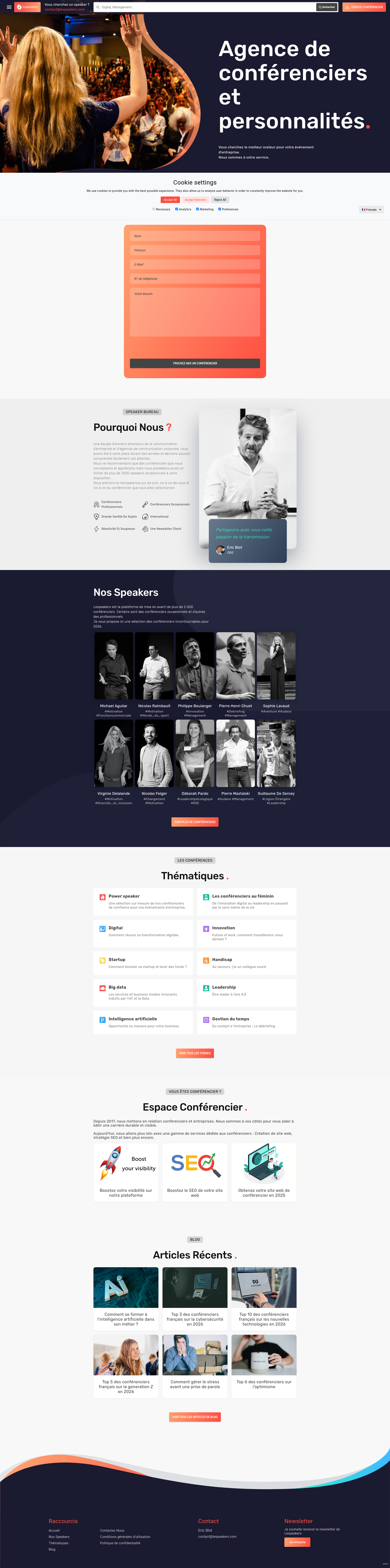Landing page screenshot for lespeakers.com, 1920 by 7716 pixels