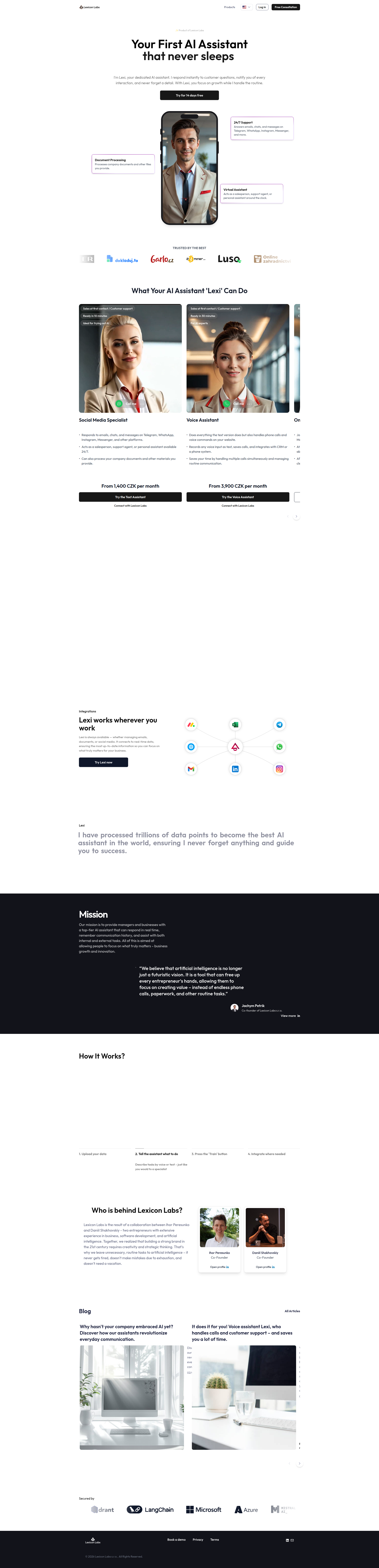 Landing page screenshot for lexiconlabs.ai, 1920 by 7932 pixels