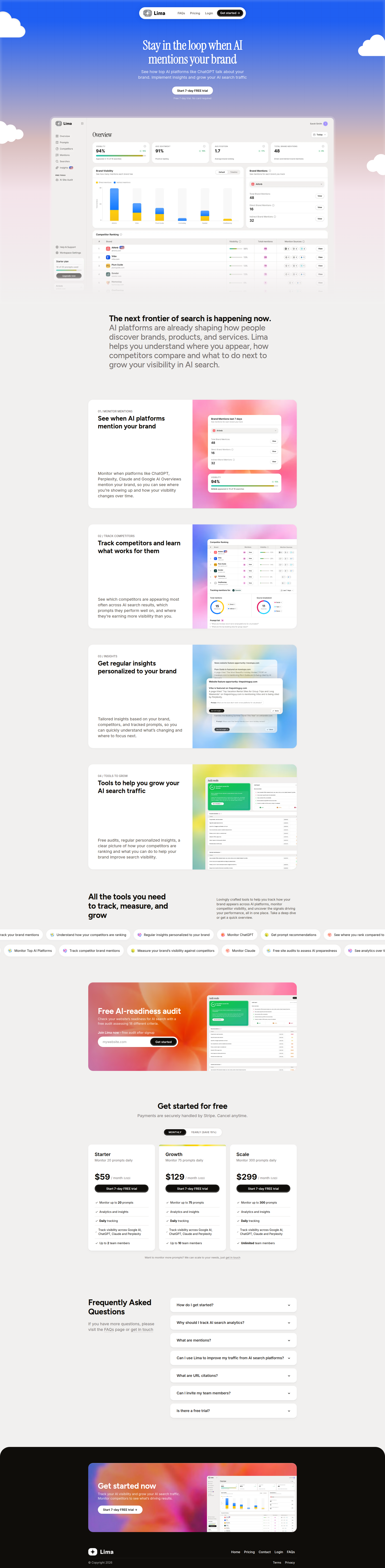 Landing page screenshot for uselima.com, 1920 by 7810 pixels
