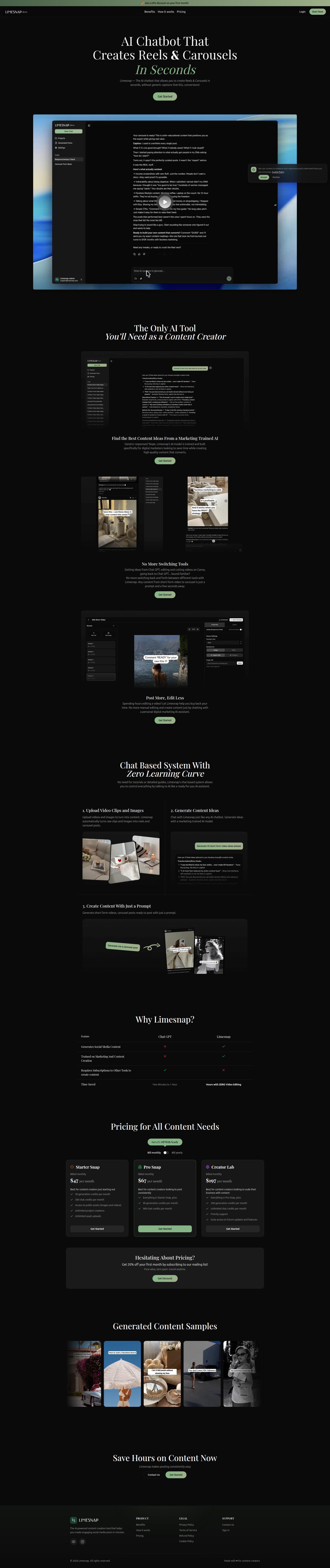 Landing page screenshot for limesnap.com, 1920 by 9136 pixels
