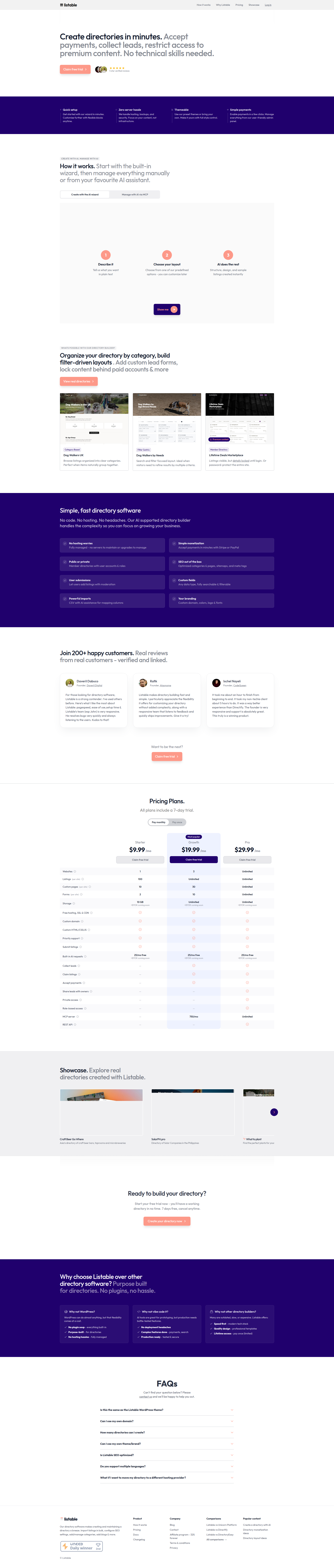 Landing page screenshot for get-listable.com, 1920 by 9020 pixels