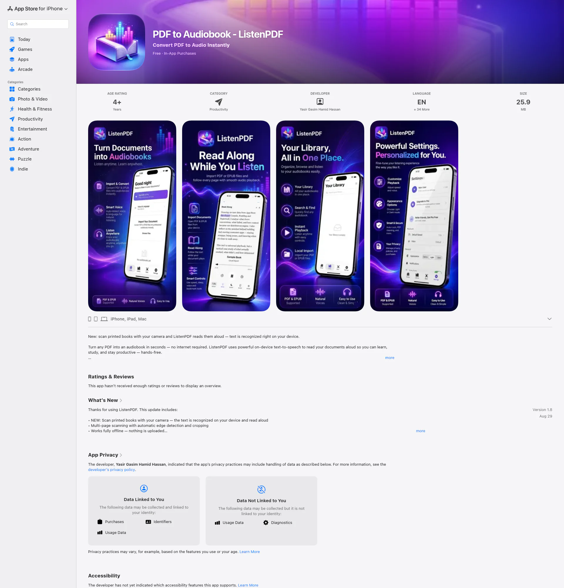 ListenPDF Books to Audiobooks landing page