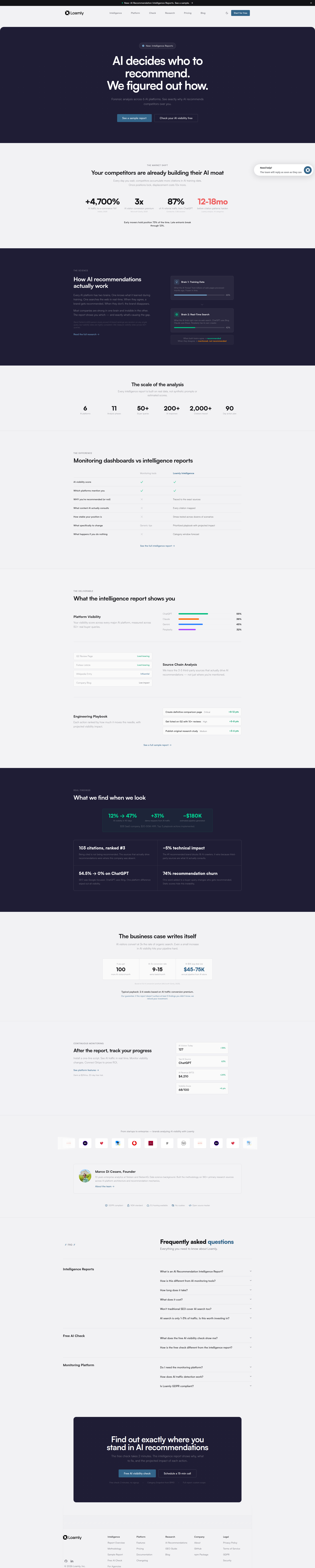 Landing page screenshot for loamly.ai, 1920 by 9549 pixels