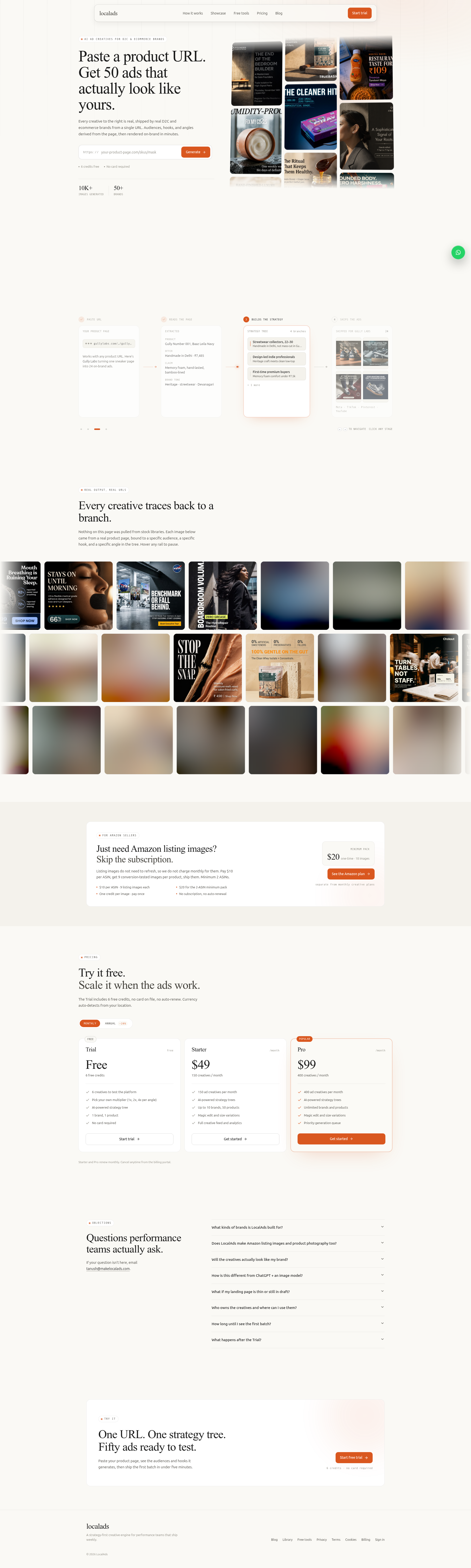 Landing page screenshot for makelocalads.com, 1920 by 6386 pixels