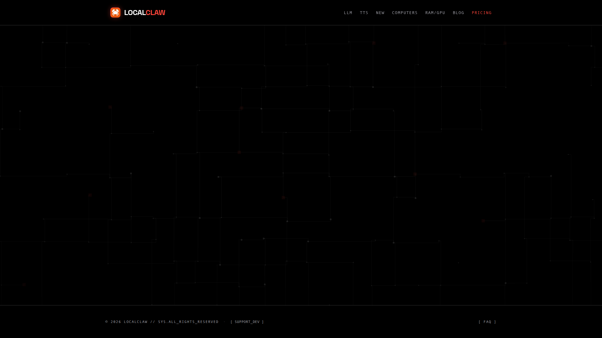 Landing page screenshot for localclaw.io, 1920 by 1080 pixels