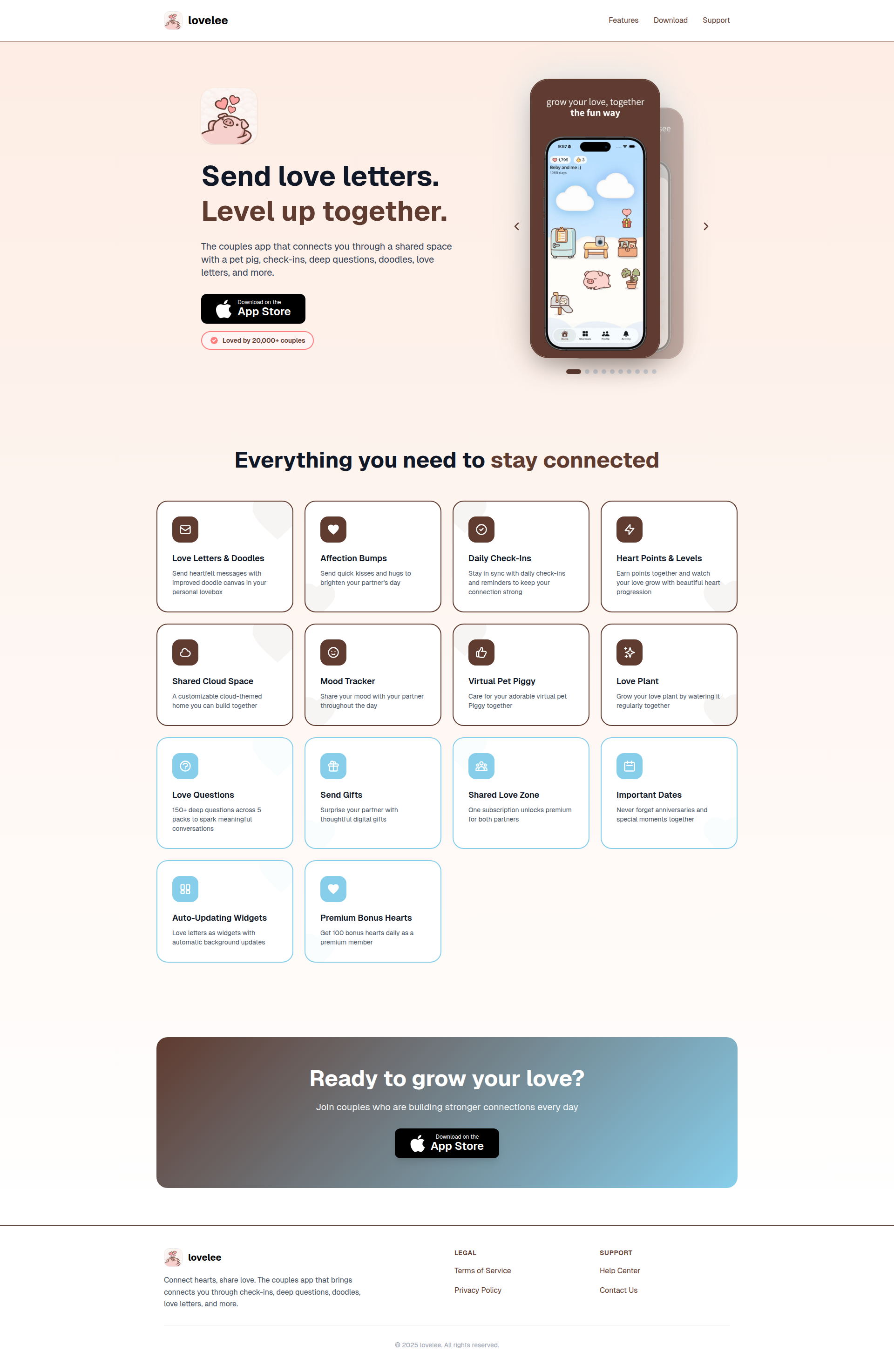 Landing page screenshot for lovelee-app.com, 1920 by 2946 pixels
