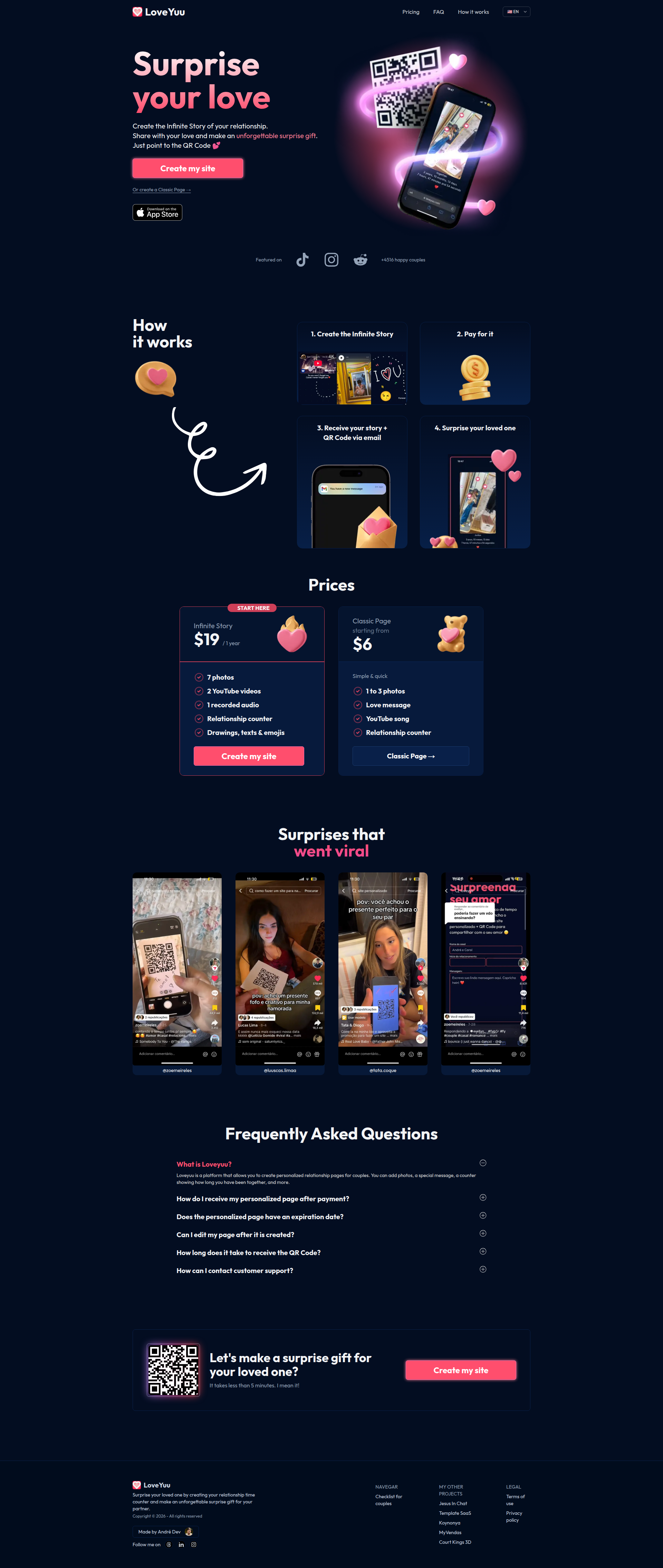 Landing page screenshot for loveyuu.com, 1920 by 4540 pixels
