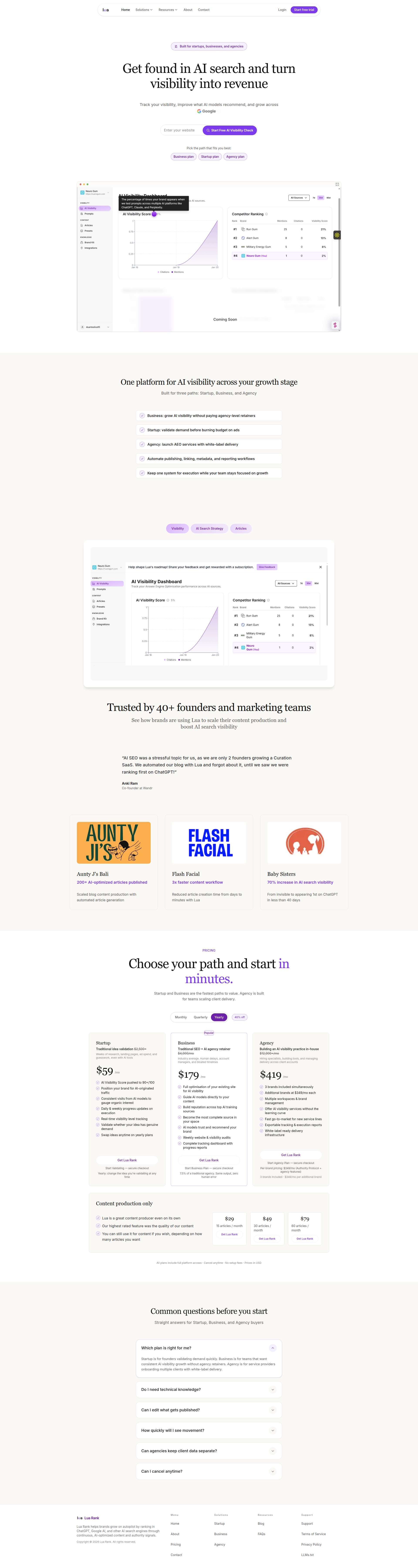 Landing page screenshot for luarank.com, 1920 by 7206 pixels