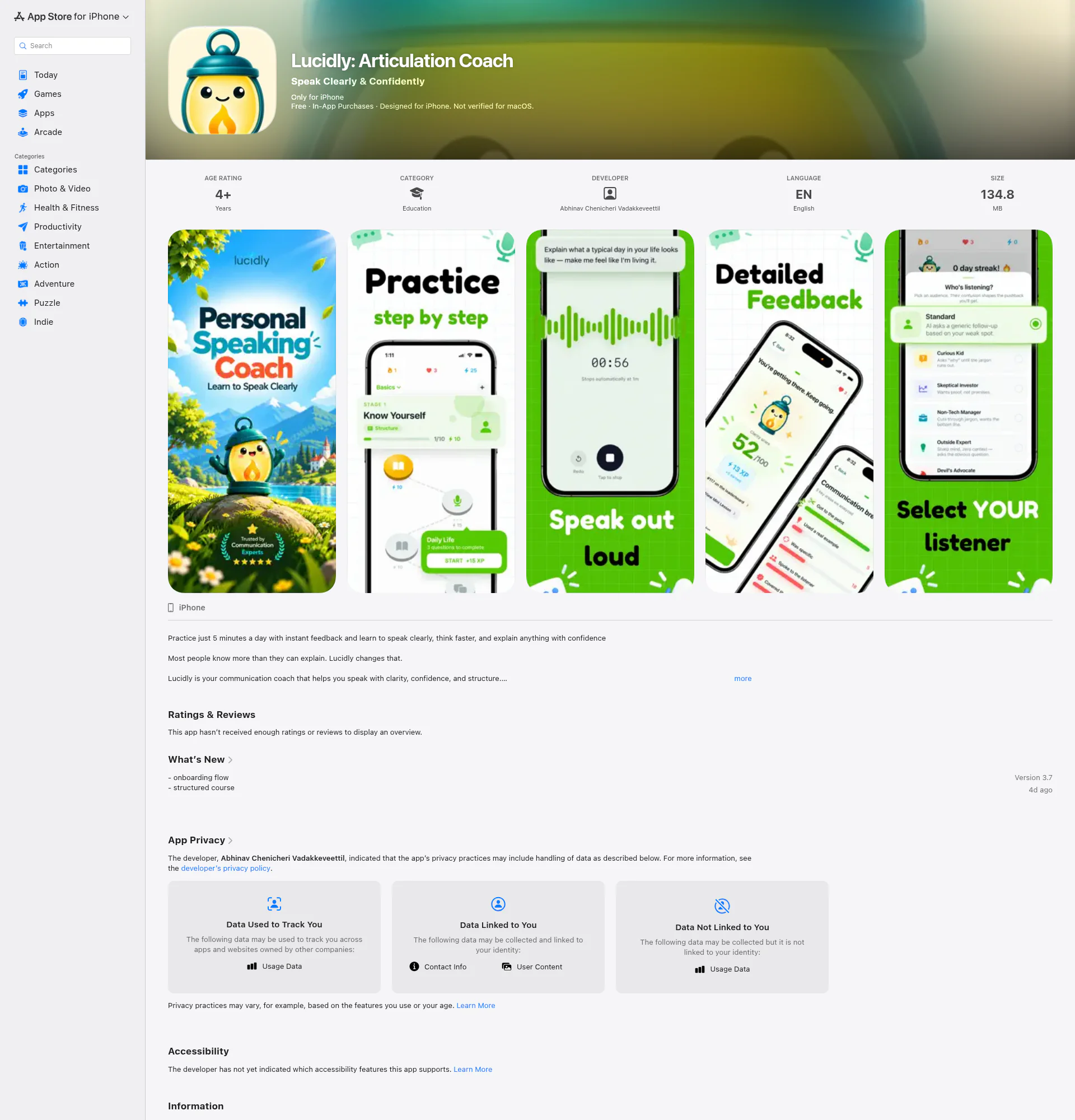 Lucidly: Articulation Coach landing page