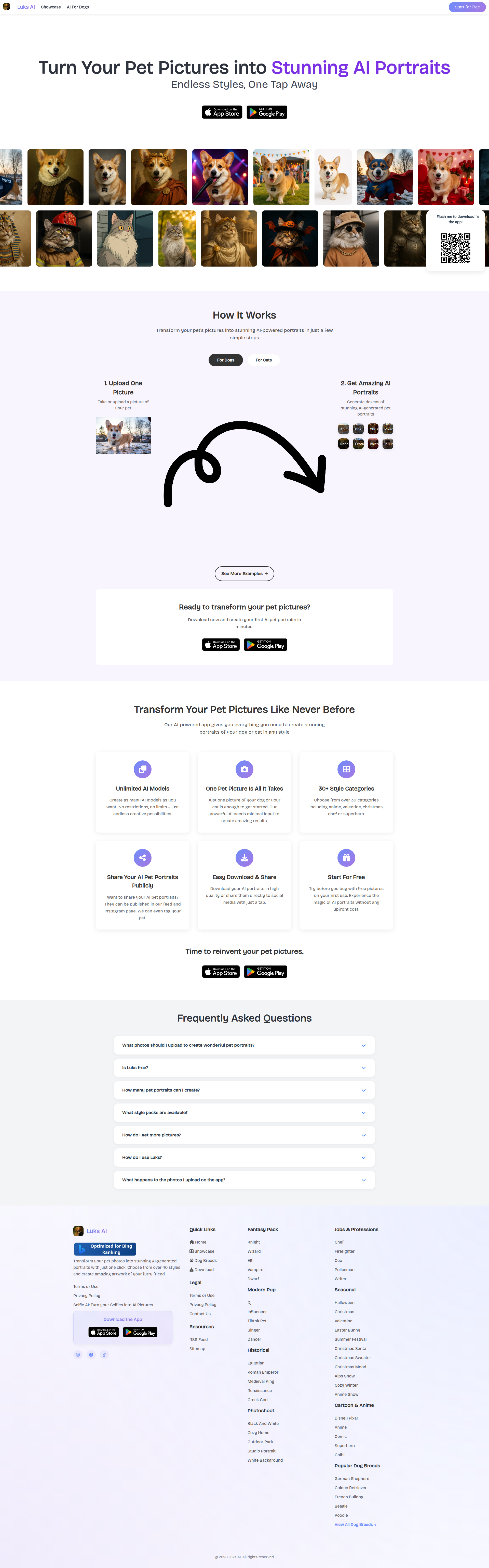 Landing page screenshot for luks-ai.app, 1920 by 6147 pixels
