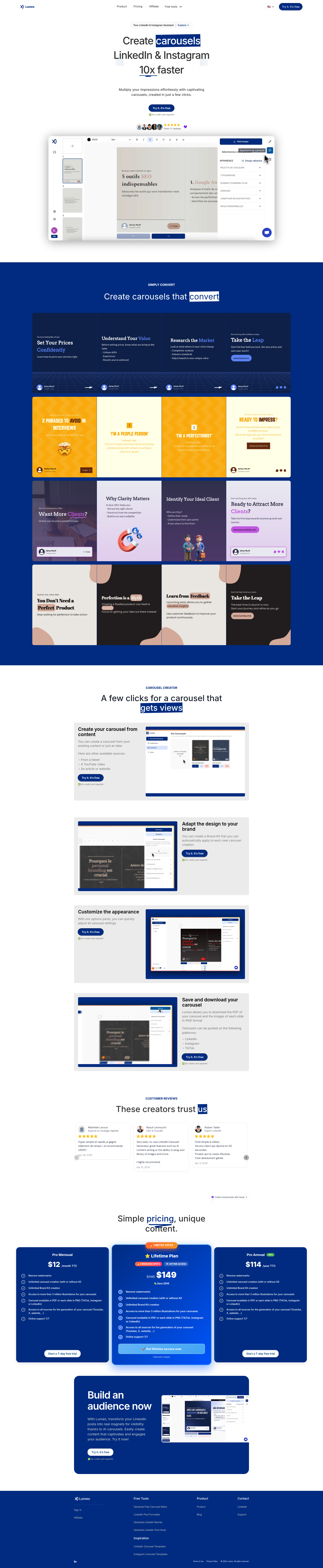Landing page screenshot for lumeo.me, 1920 by 9326 pixels
