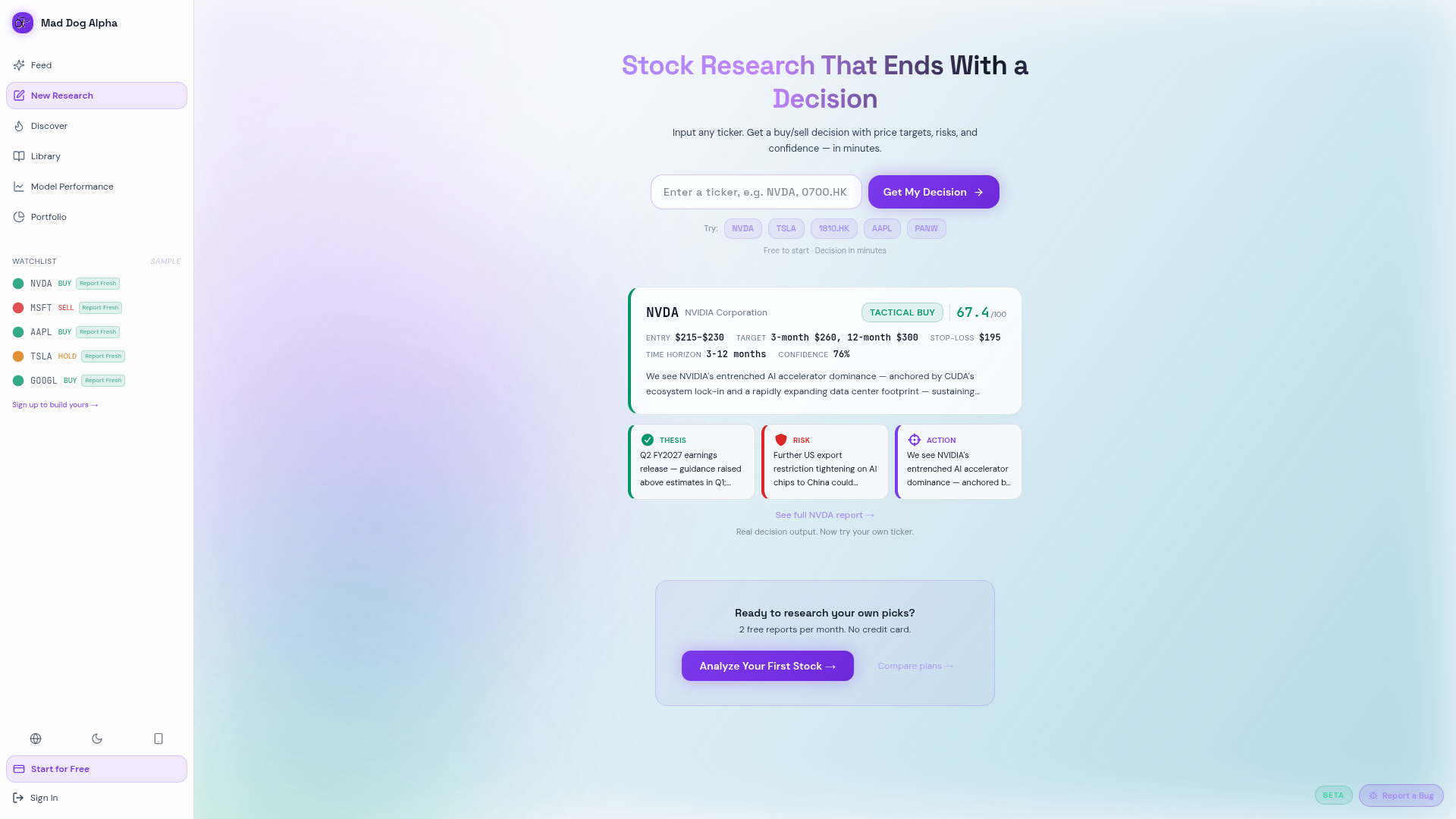 Landing page screenshot for app.mdalpha.ai, 1920 by 1080 pixels