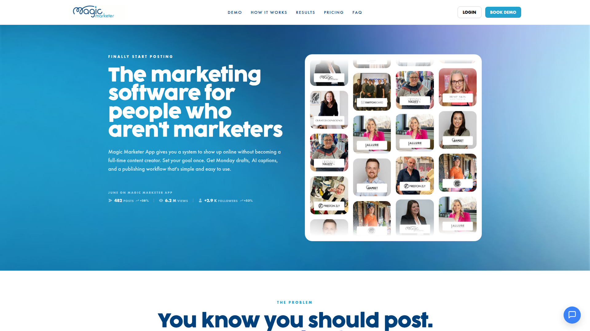 Landing page screenshot for magicmarketer.app, 1920 by 1080 pixels