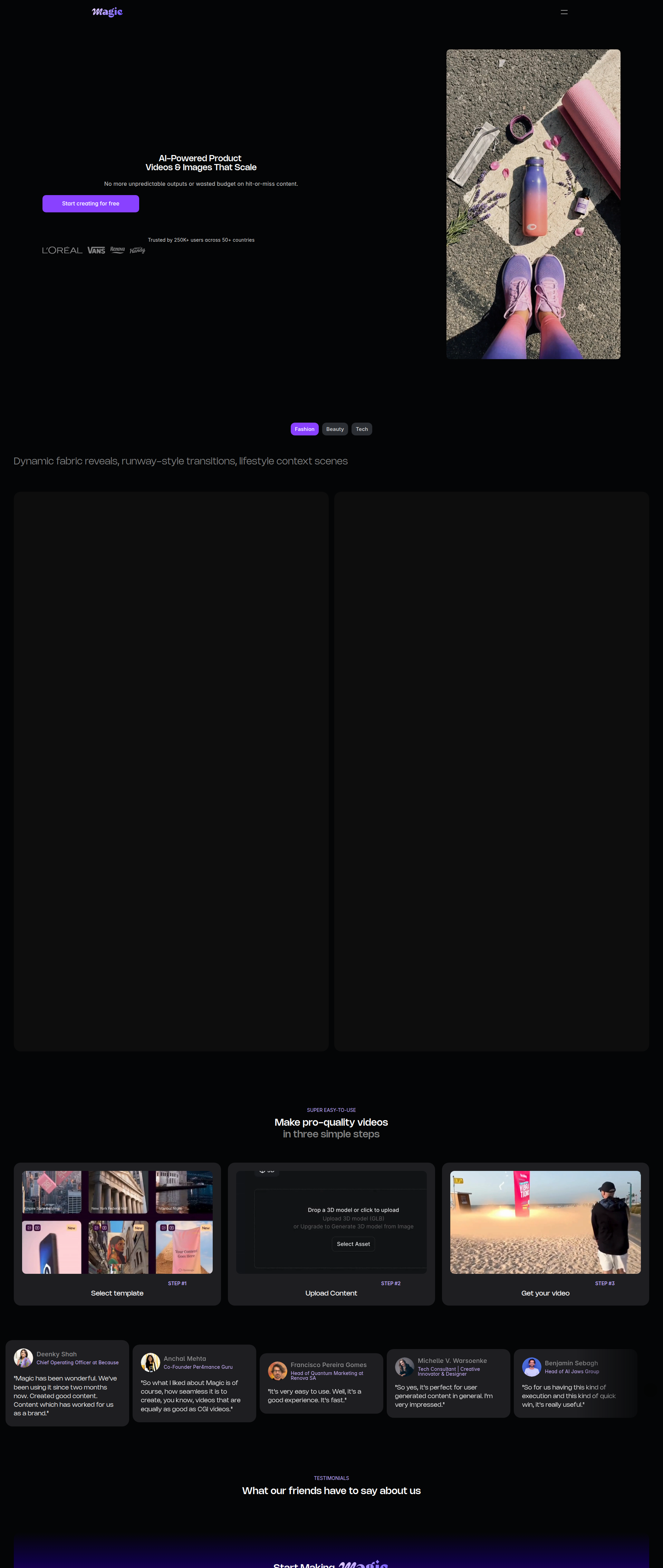 Landing page screenshot for omagic.ai, 1920 by 4541 pixels
