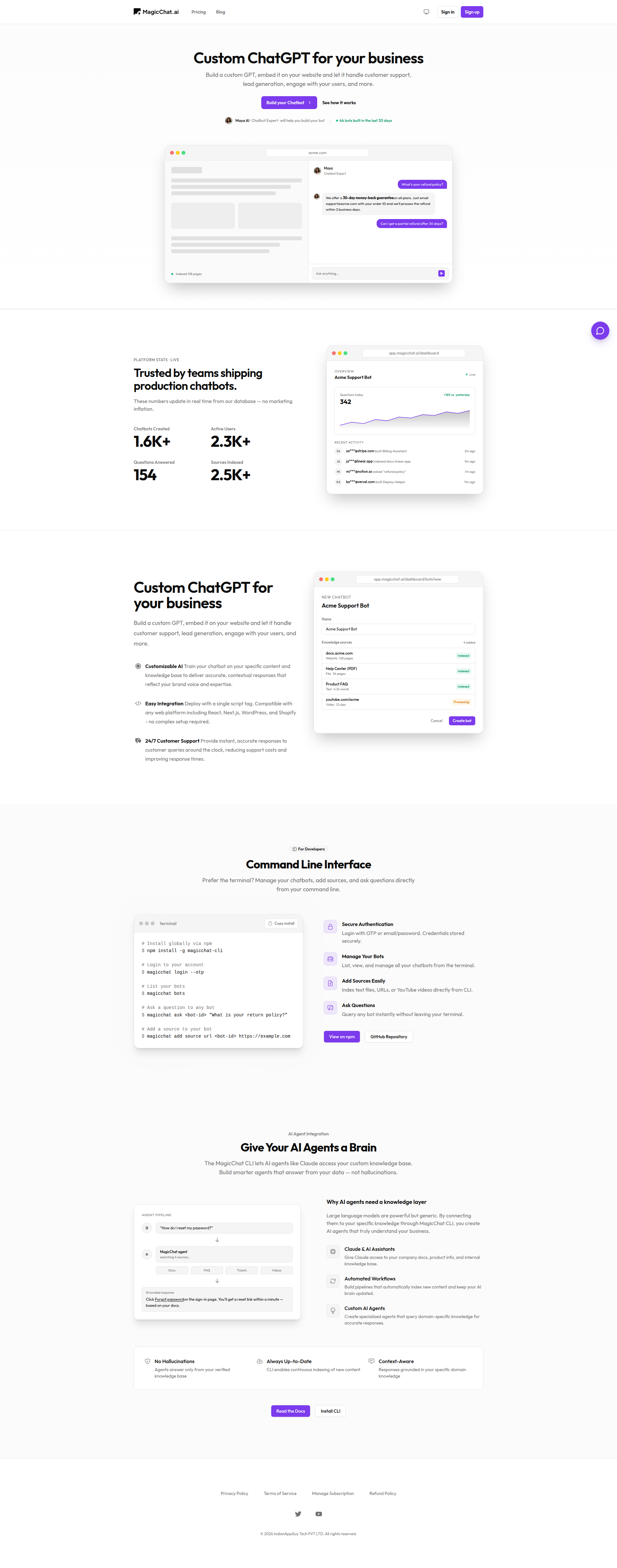 Landing page screenshot for magicchat.ai, 1920 by 4875 pixels