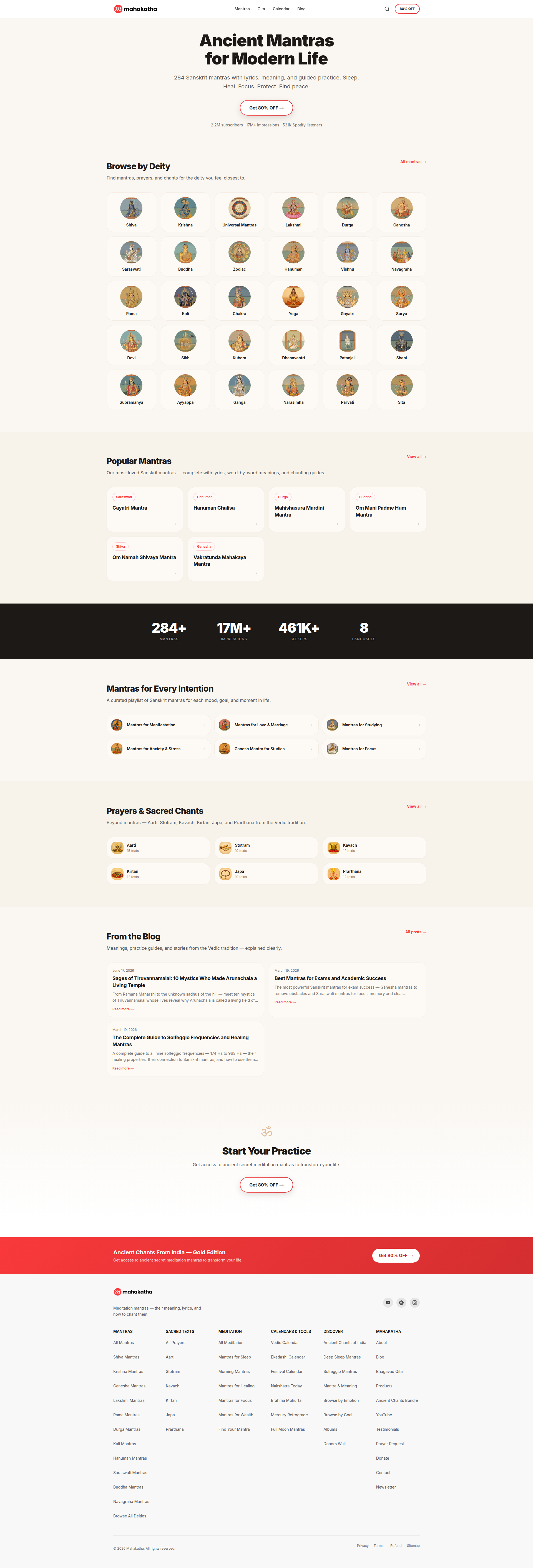 Landing page screenshot for mahakatha.com, 1920 by 5643 pixels