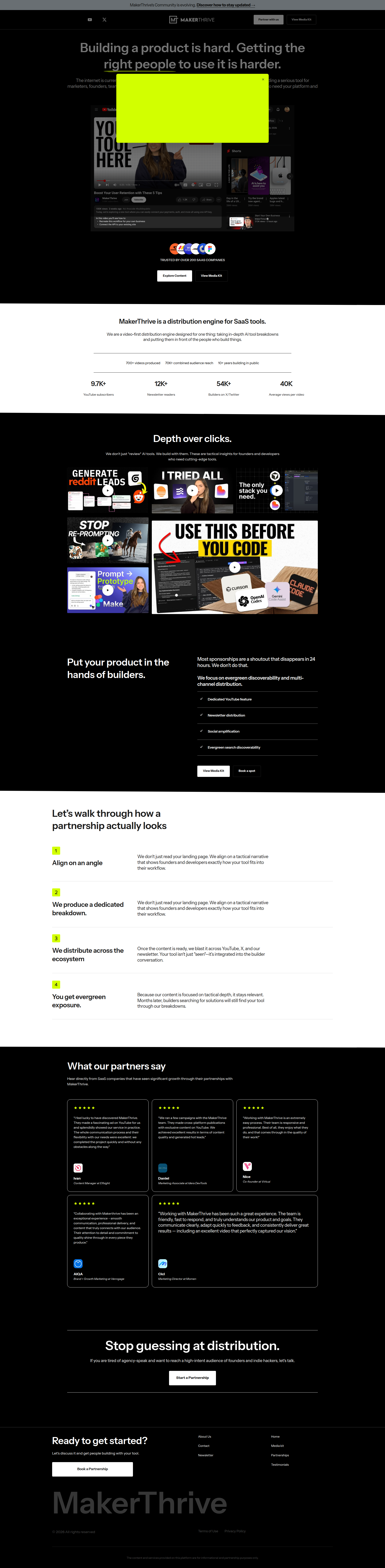 Landing page screenshot for makerthrive.com, 1920 by 7819 pixels