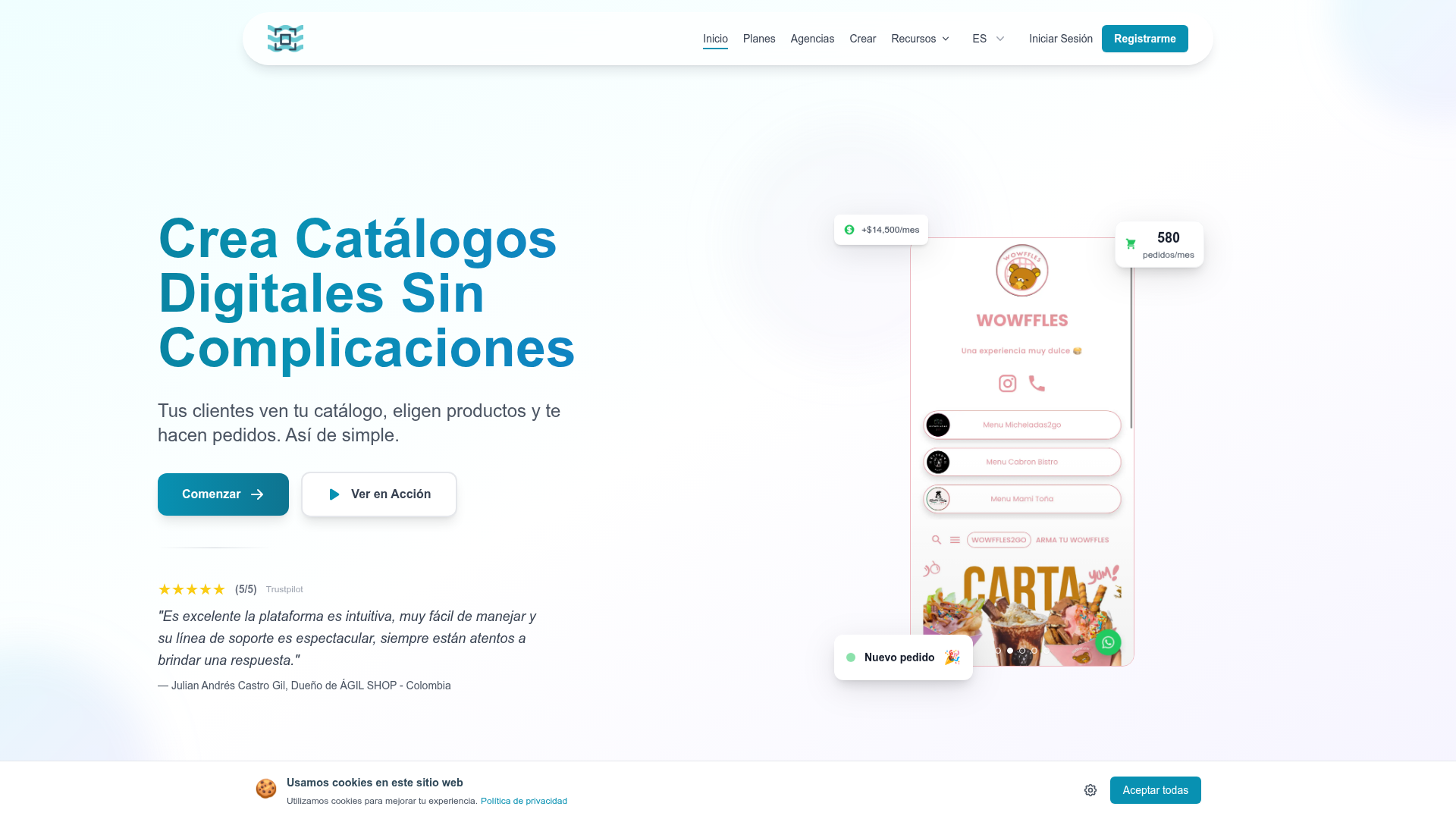 Landing page screenshot for mareaalcalina.com, 1920 by 1080 pixels