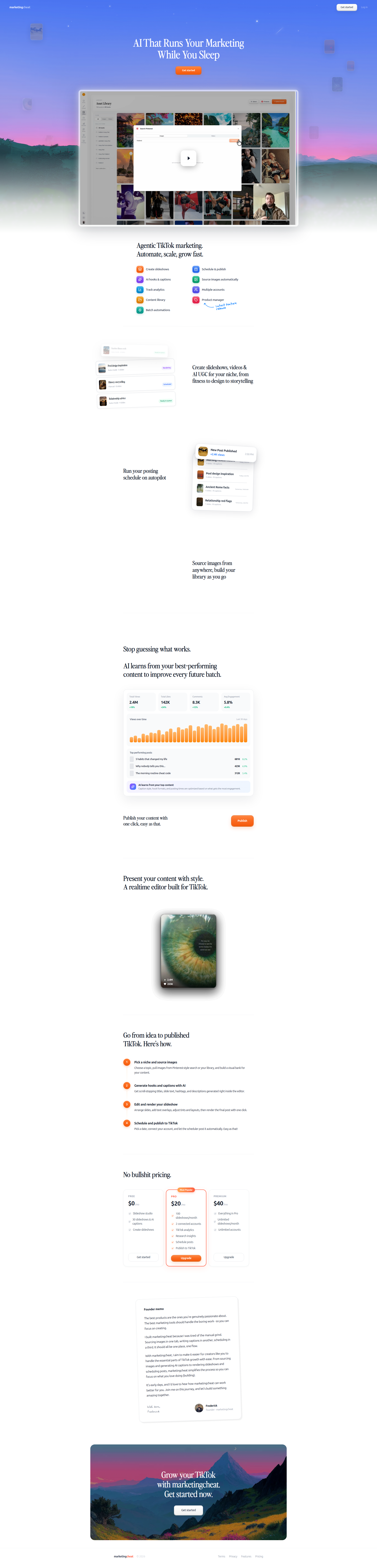 Landing page screenshot for marketingcheat.com, 1920 by 7995 pixels