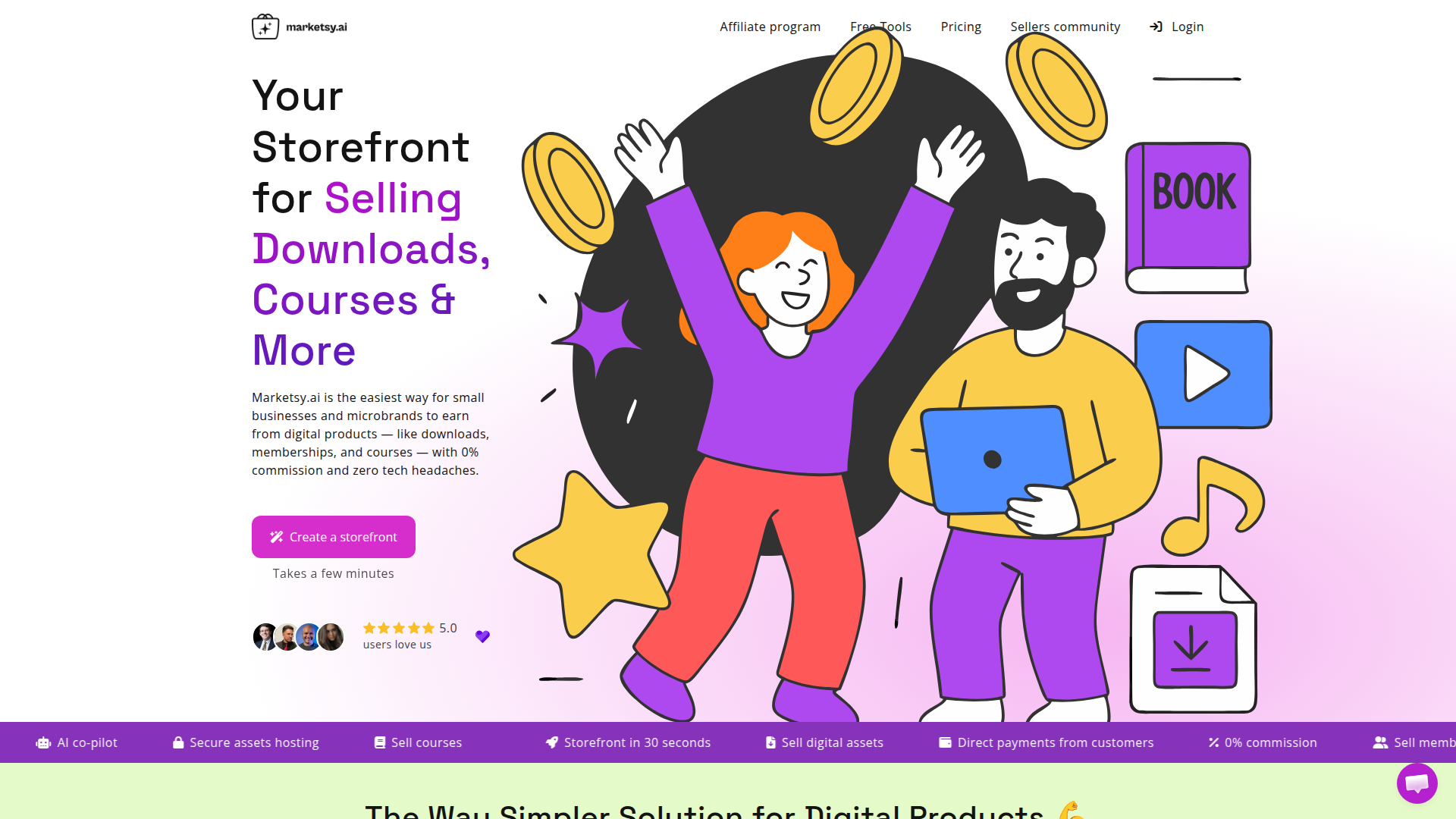 Landing page screenshot for marketsy.ai, 1920 by 1080 pixels