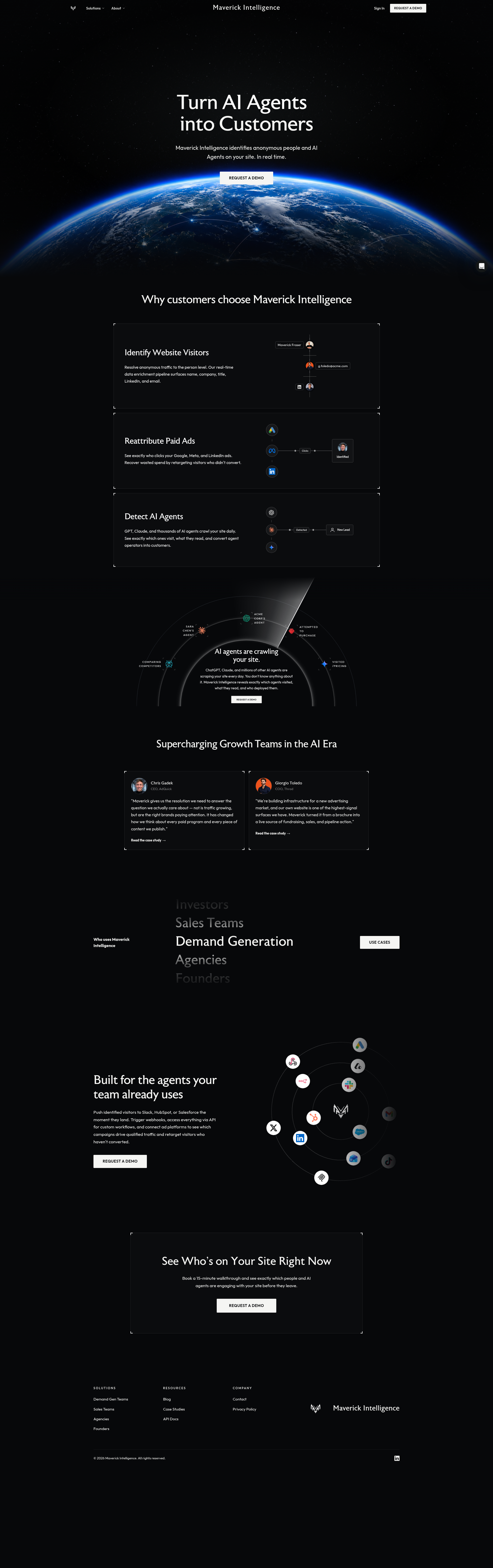 Landing page screenshot for maverickintelligence.co, 1920 by 6103 pixels