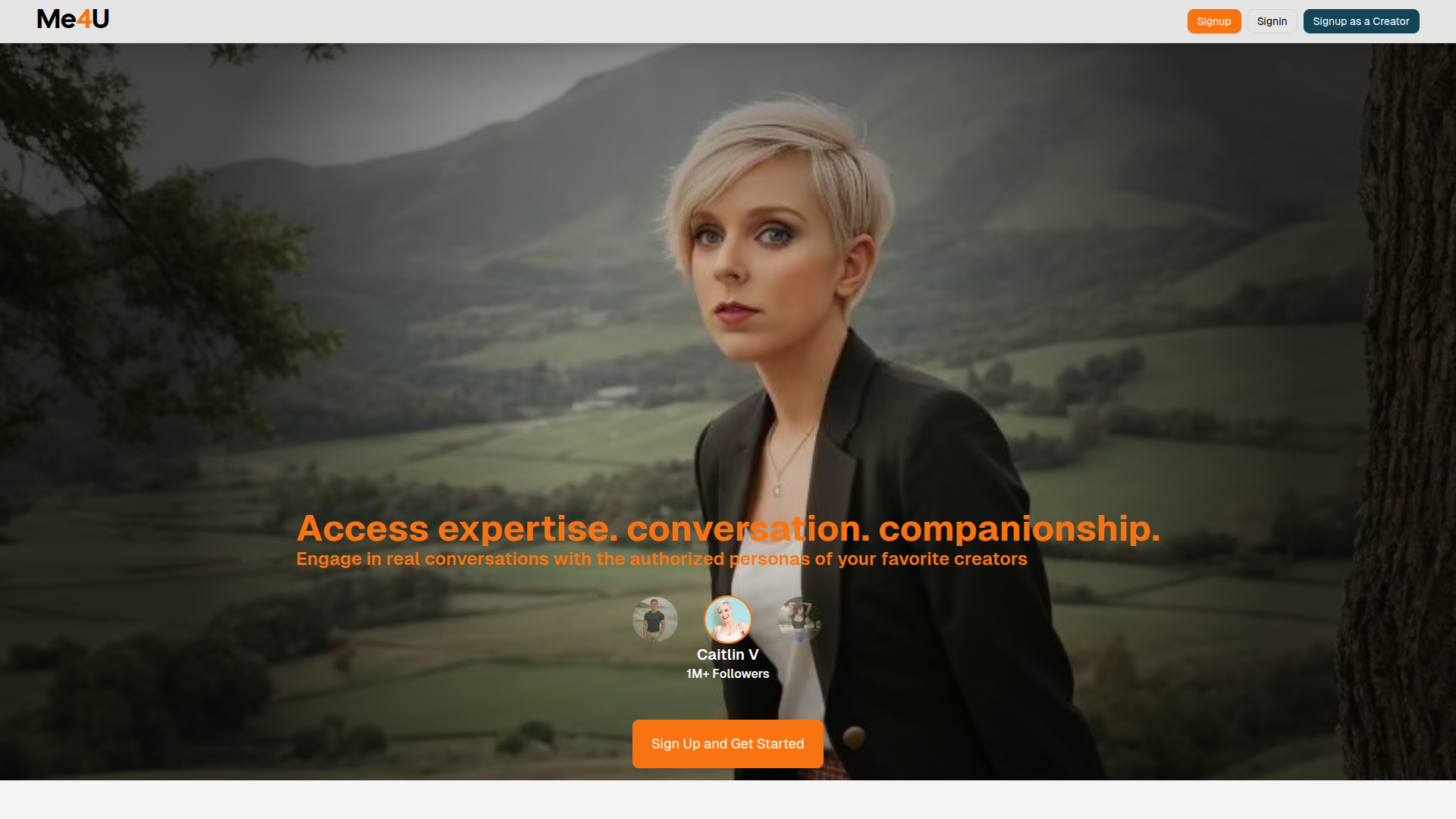 Landing page screenshot for me4u.ai, 1920 by 1080 pixels