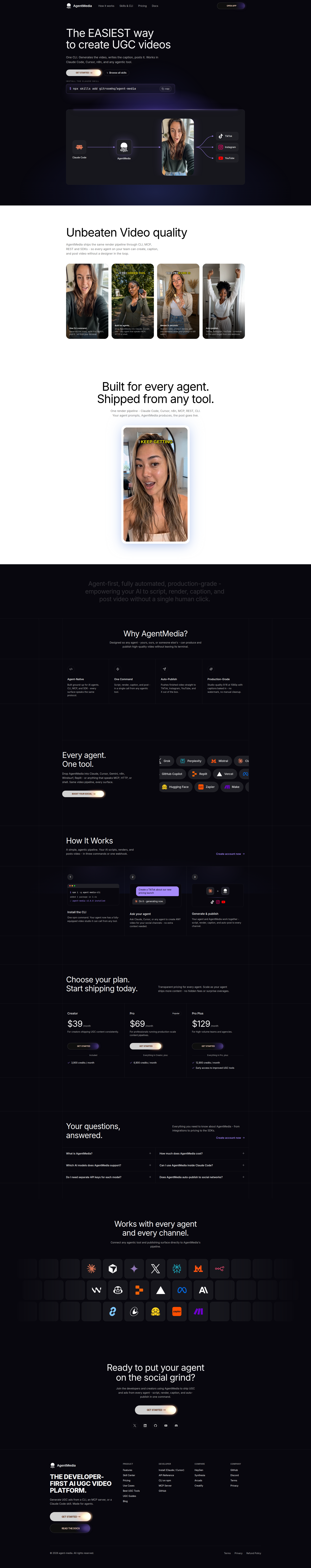 Landing page screenshot for agent-media.ai, 1920 by 9676 pixels