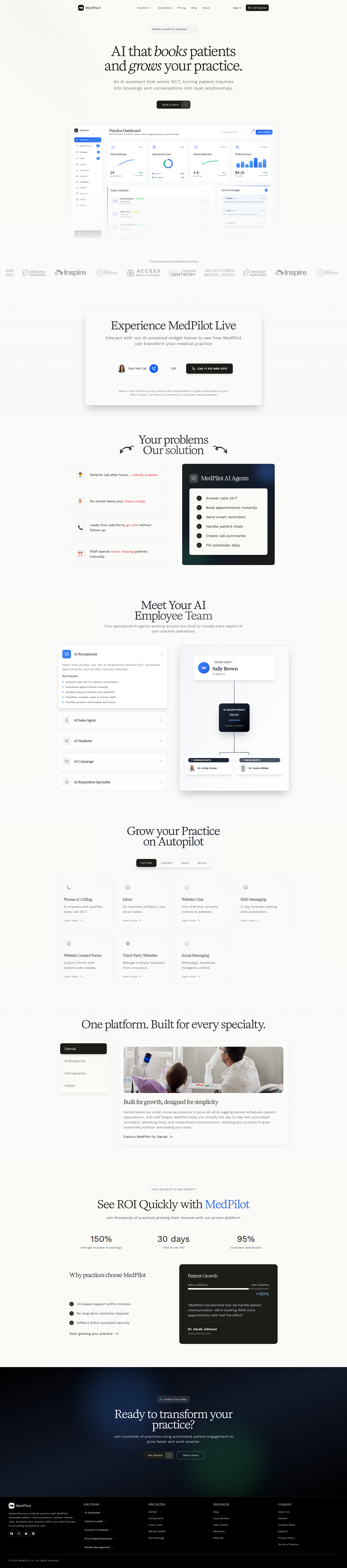 Landing page screenshot for medpilothq.com, 1920 by 8678 pixels