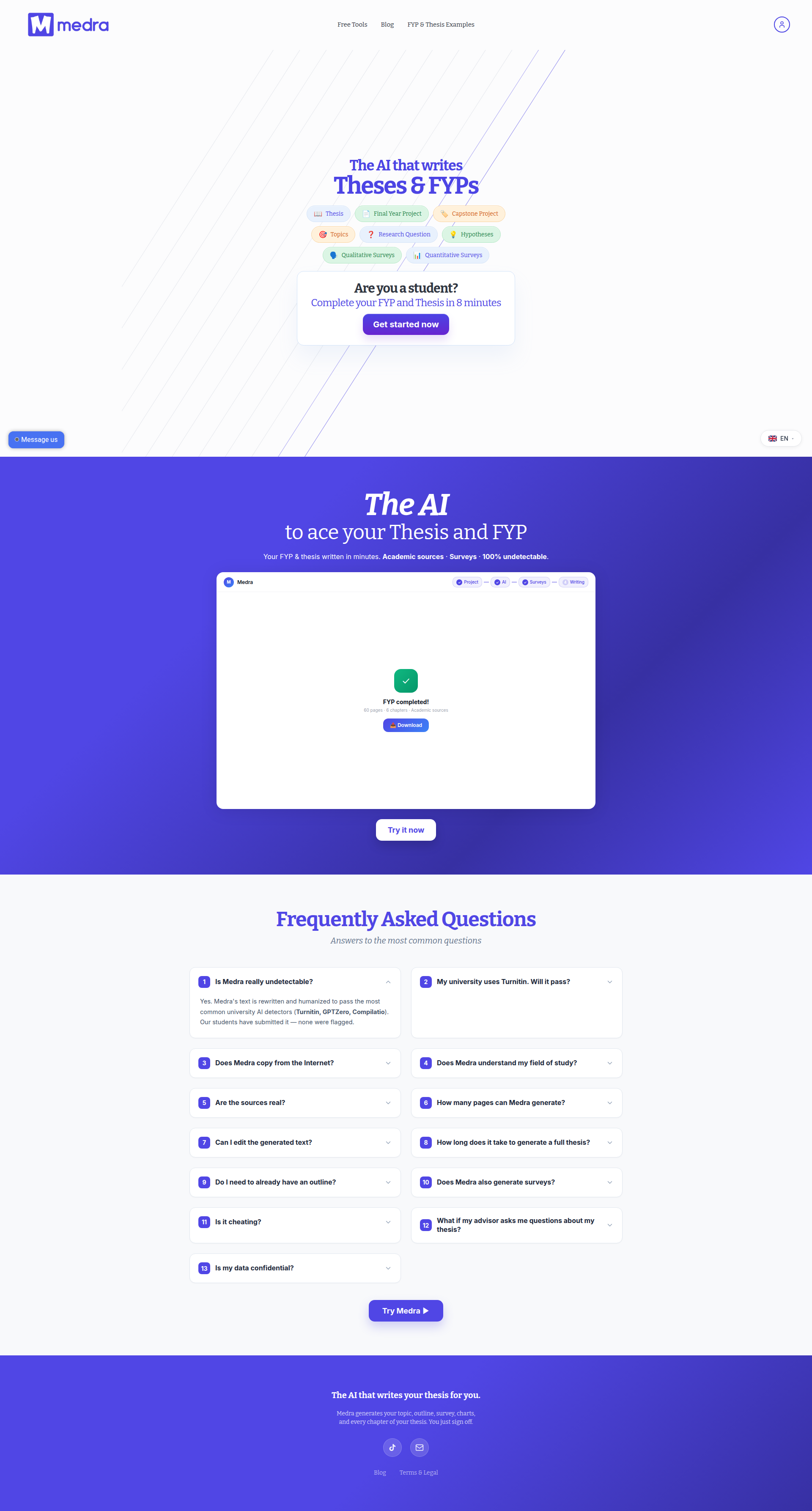 Landing page screenshot for medra.site, 1920 by 3573 pixels