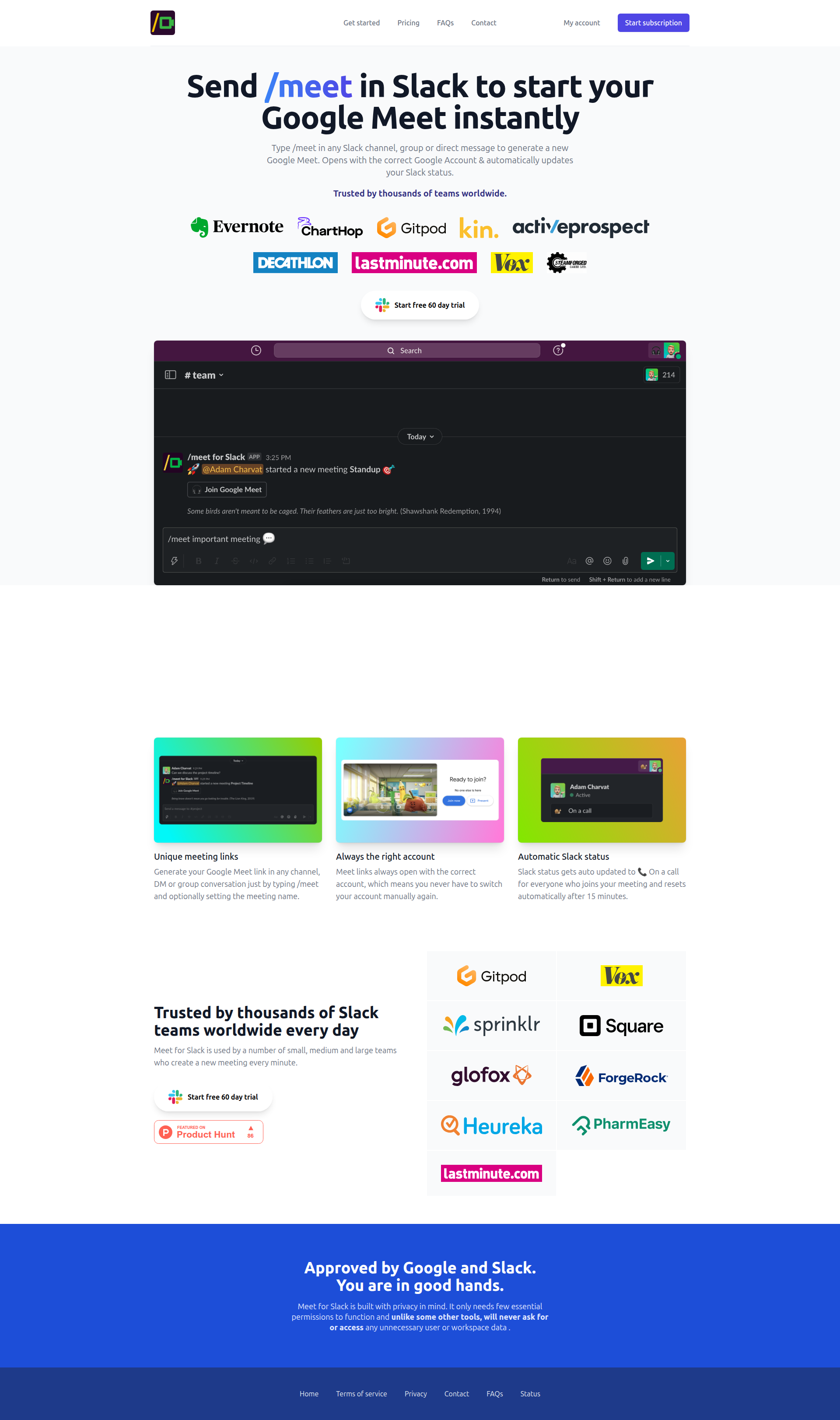 Landing page screenshot for meetslack.com, 1920 by 3244 pixels