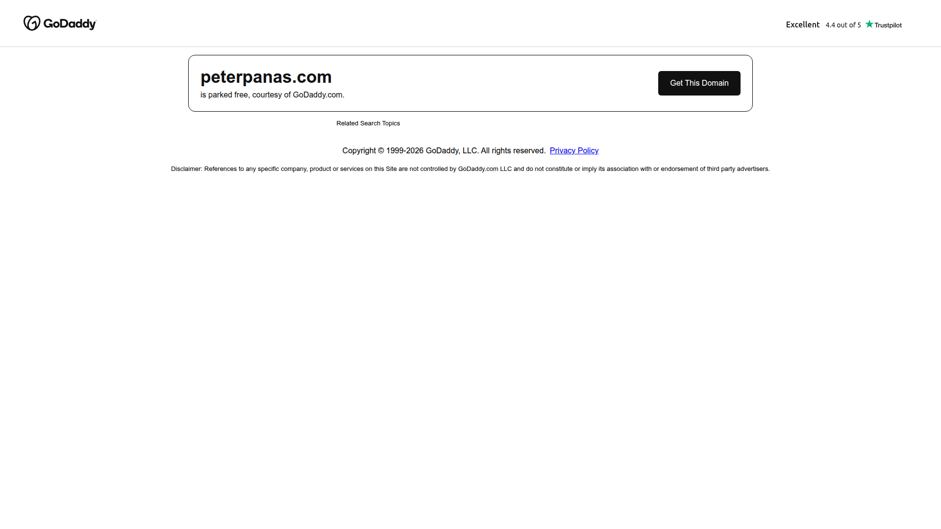 Landing page screenshot for peterpanas.com, 1920 by 1080 pixels