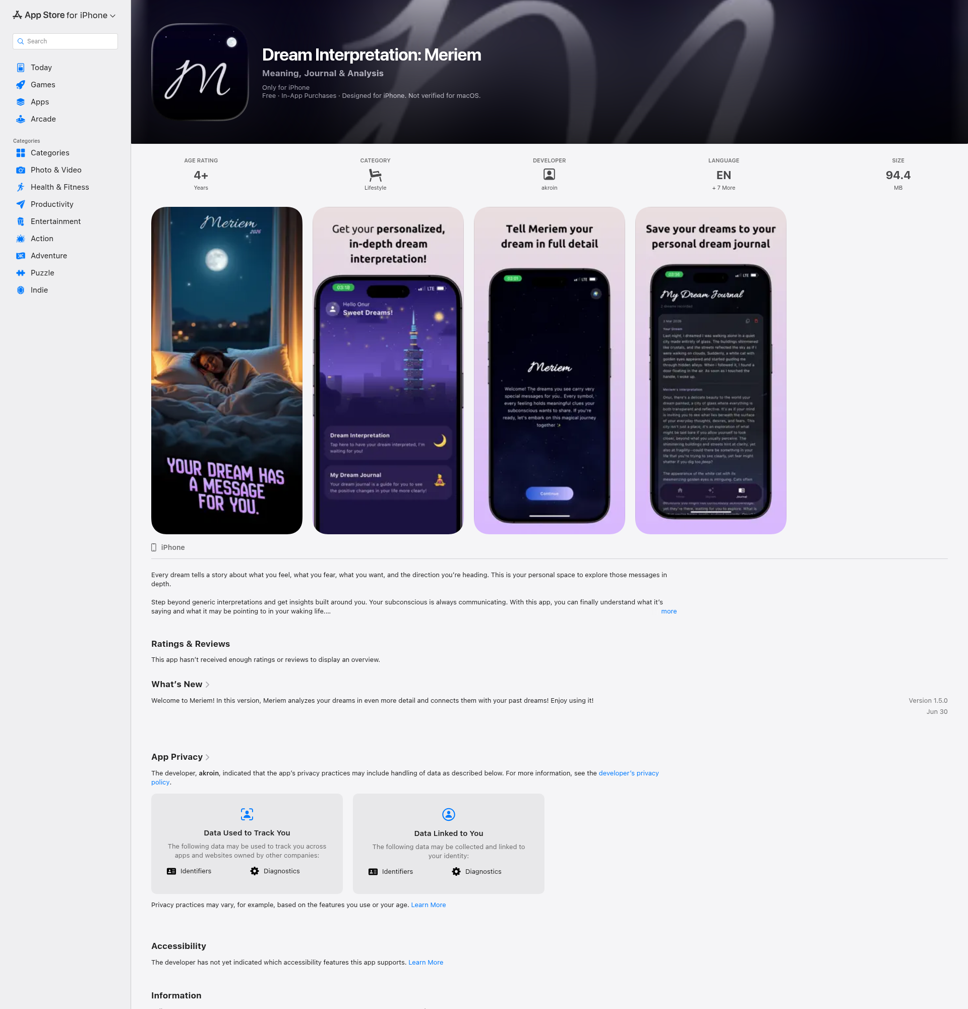 Landing page screenshot for apps.apple.com, 1920 by 2000 pixels