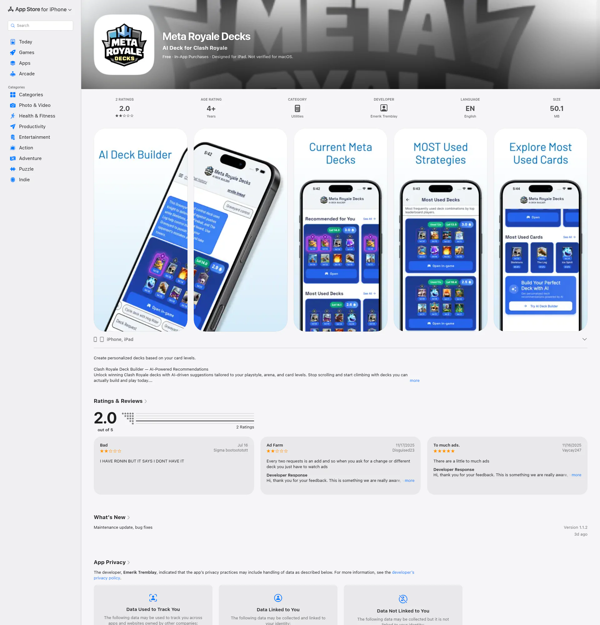 Meta Royale Decks landing page