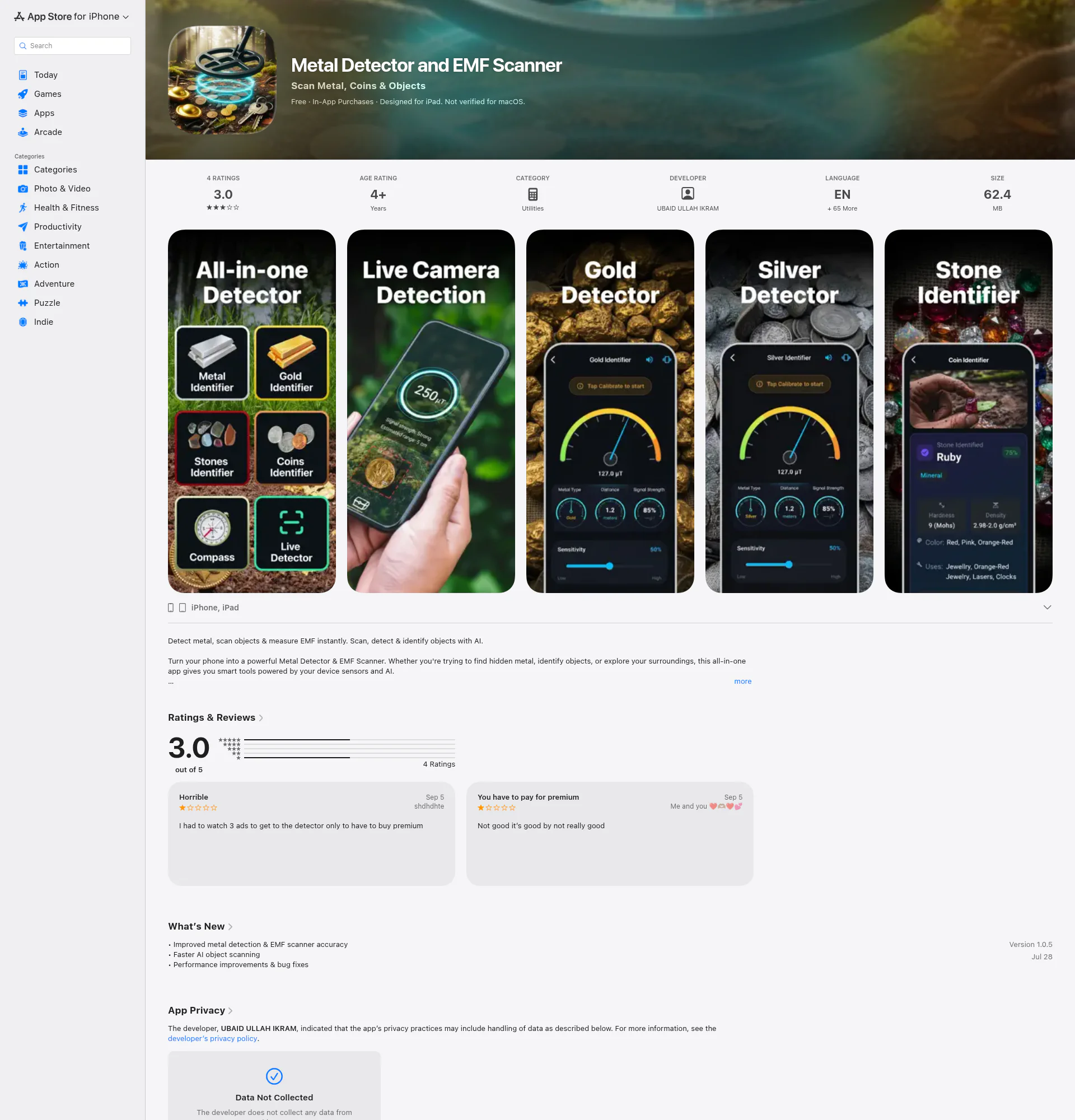 Metal Detector landing page