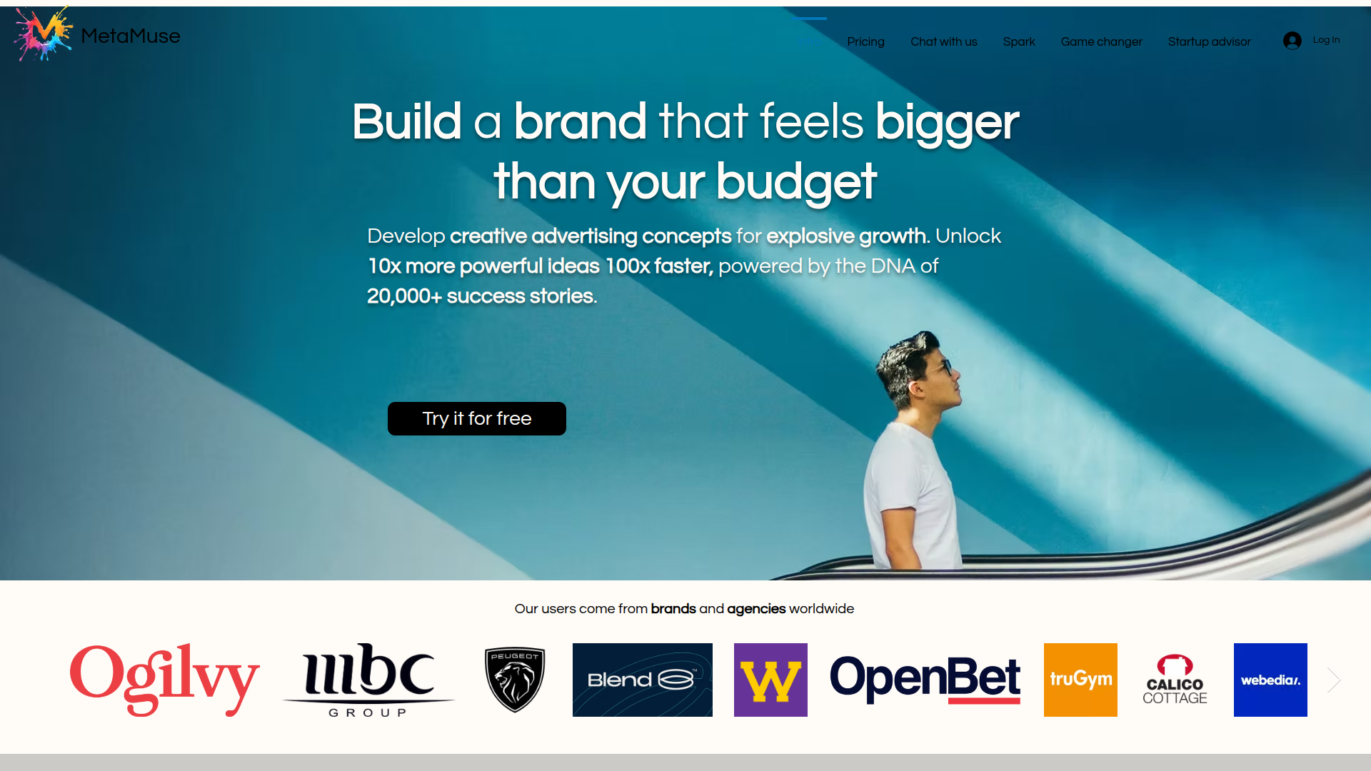 Landing page screenshot for metamuse.marketing, 1920 by 1080 pixels
