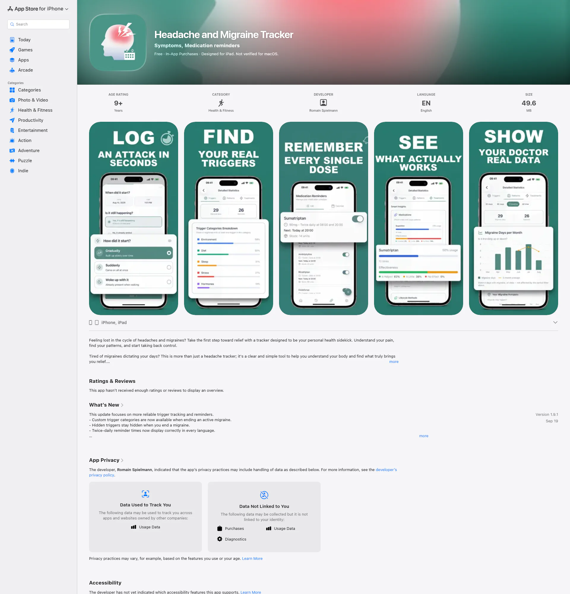 Migraine Tracker landing page