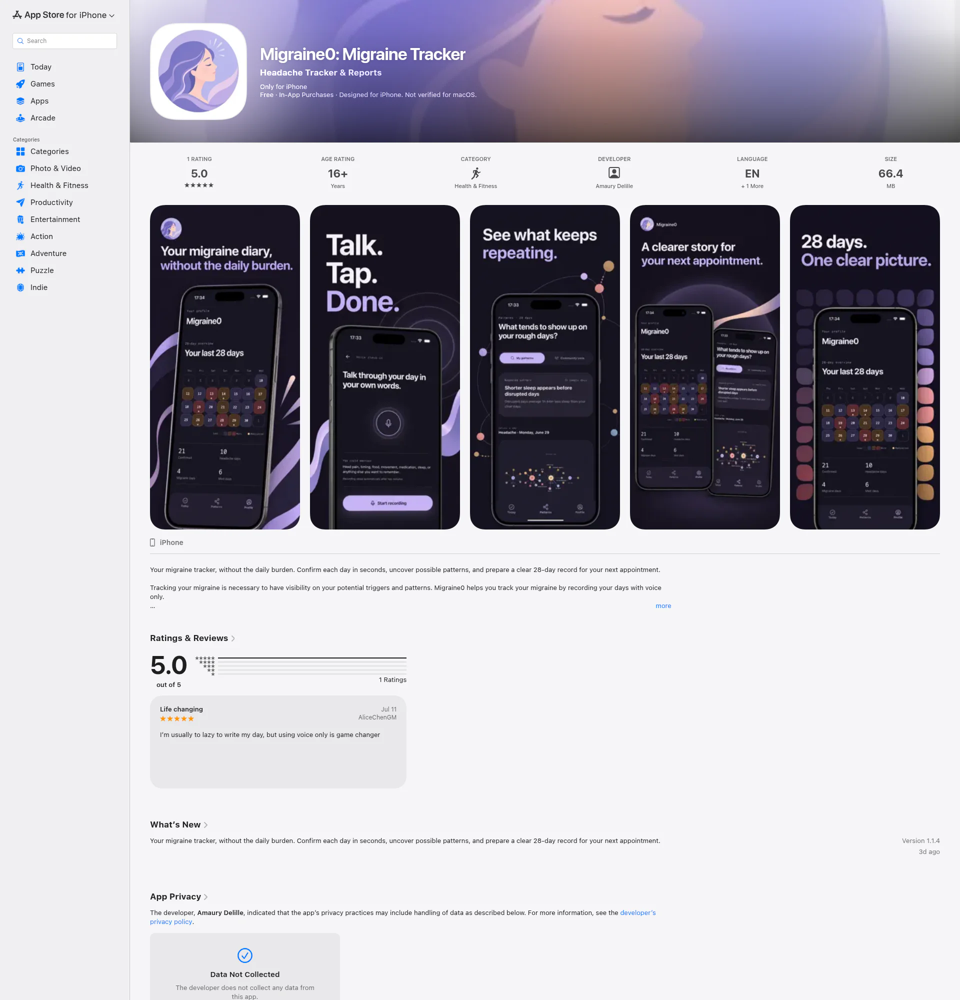 Migraine0 landing page