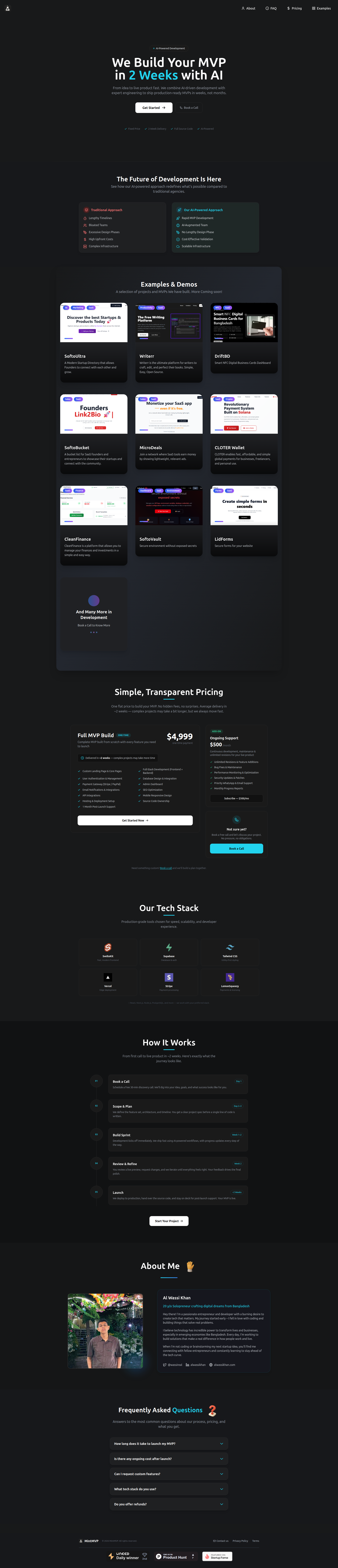 Landing page screenshot for mintmvp.com, 1920 by 8912 pixels