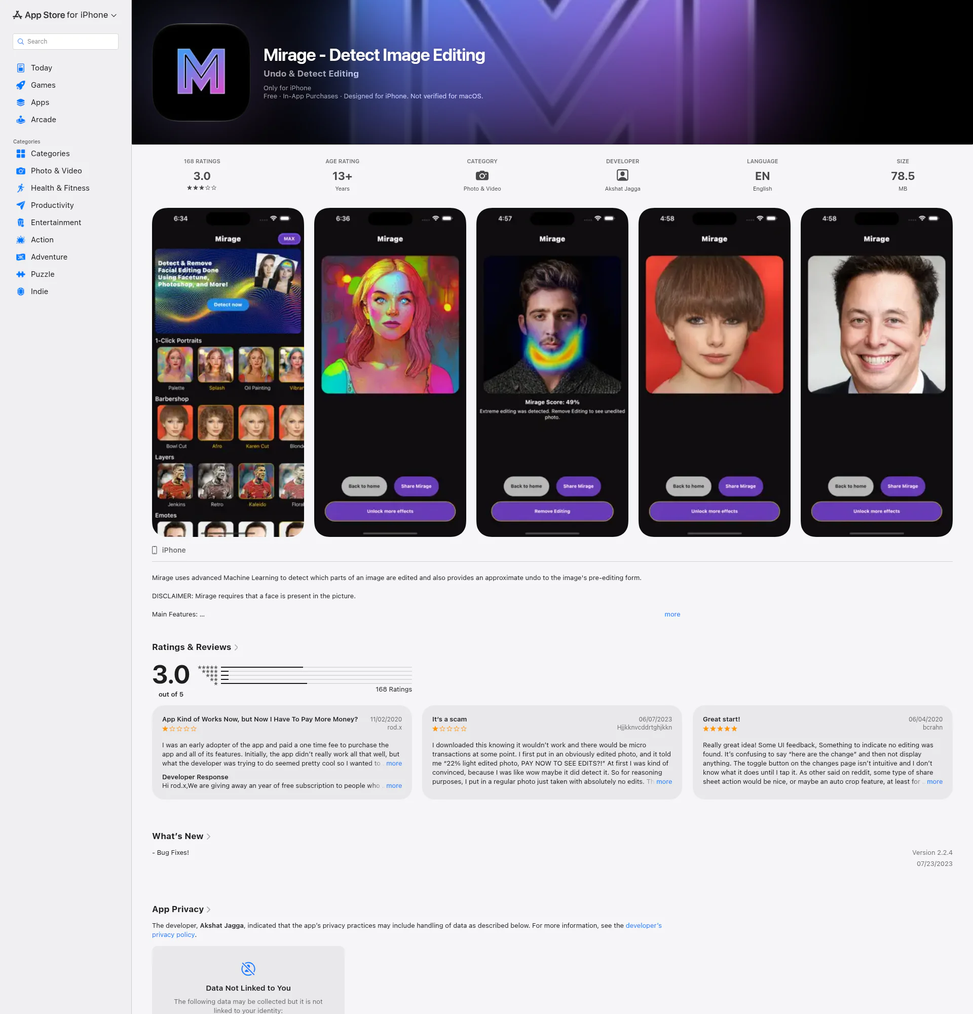 Mirage — Detect Image Editing landing page