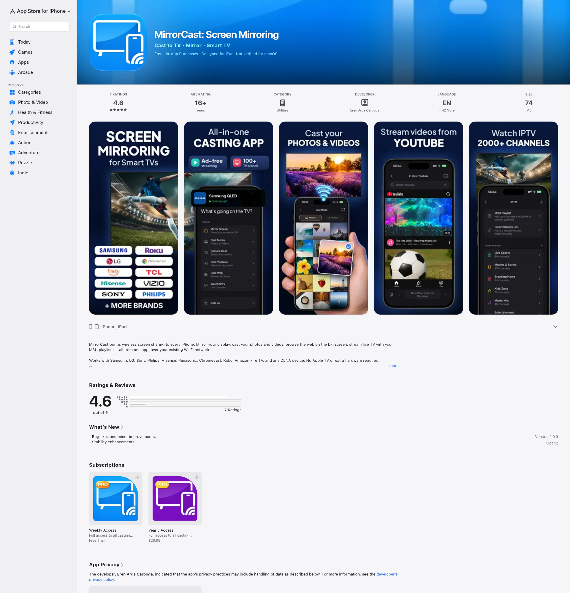 MirrorCast landing page