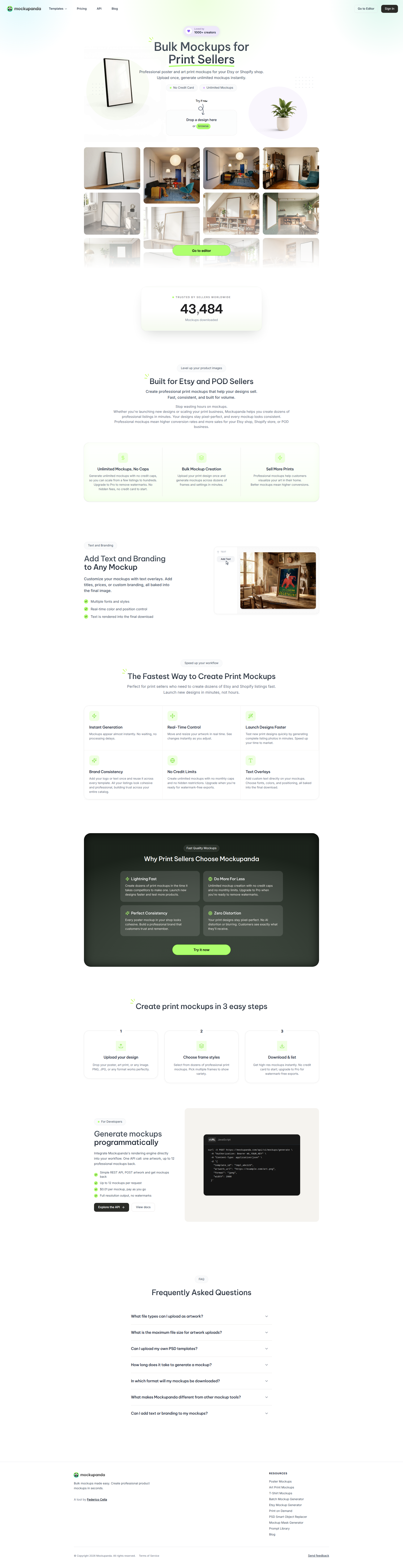 Landing page screenshot for mockupanda.com, 1920 by 7464 pixels