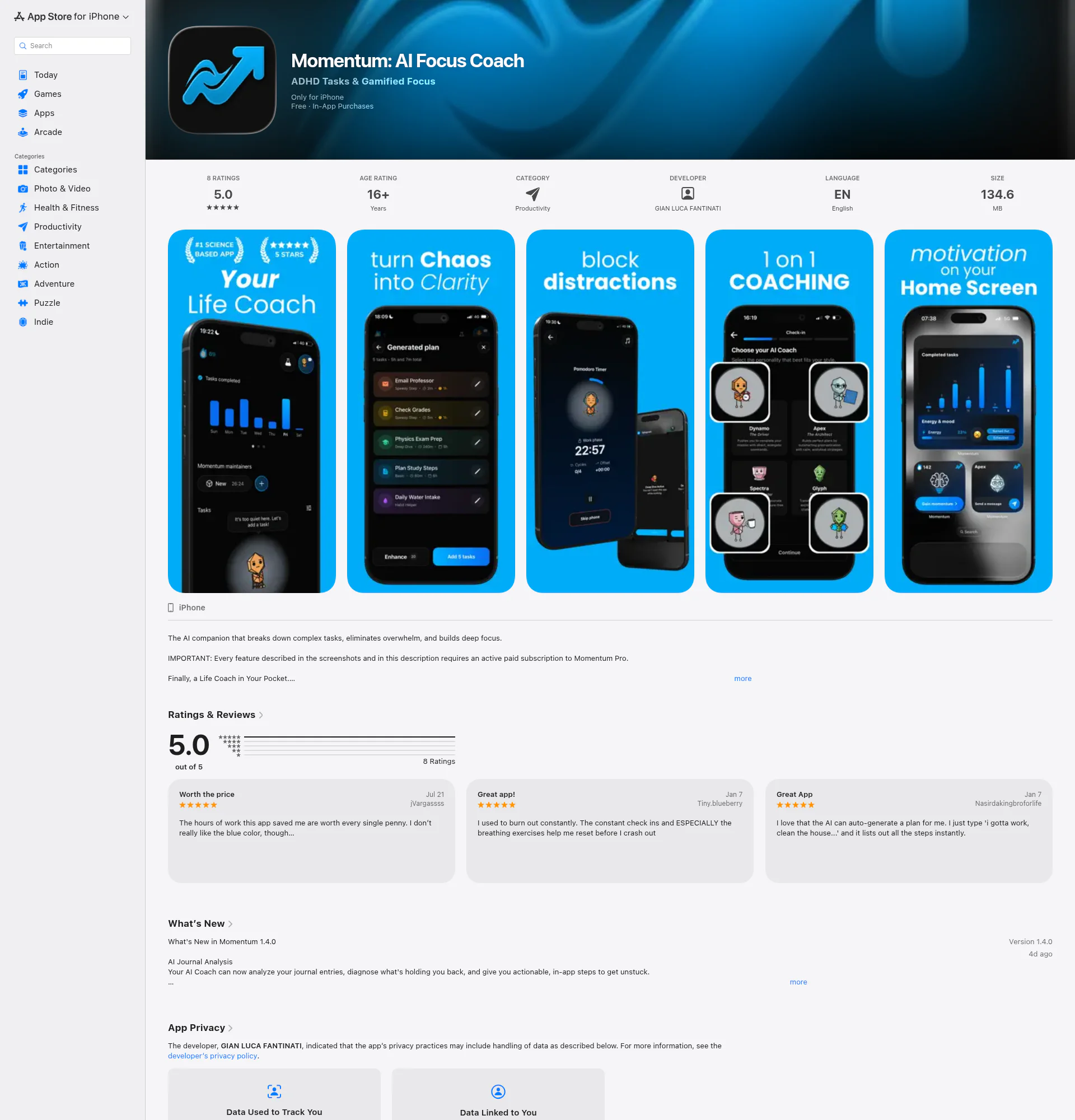 Momentum landing page